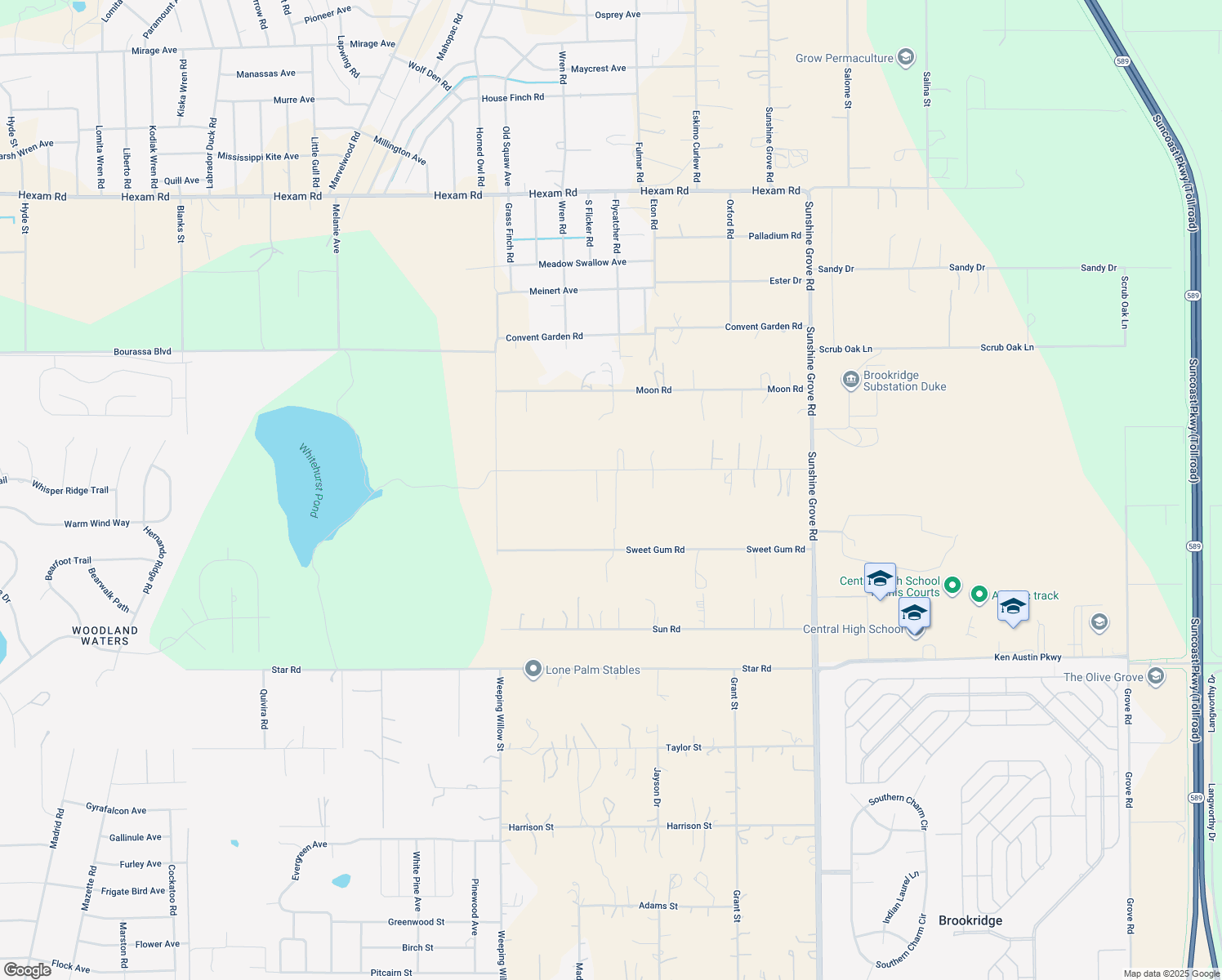 map of restaurants, bars, coffee shops, grocery stores, and more near 13100 Crowell Road in Brooksville