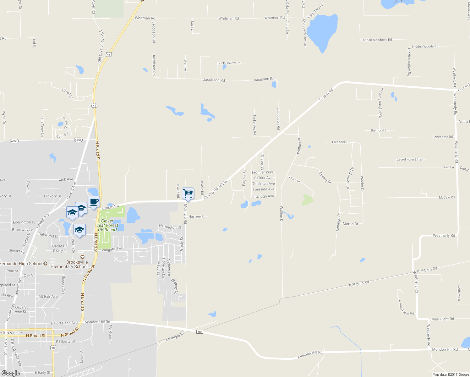 map of restaurants, bars, coffee shops, grocery stores, and more near 23041 Dewitt Drive in Brooksville
