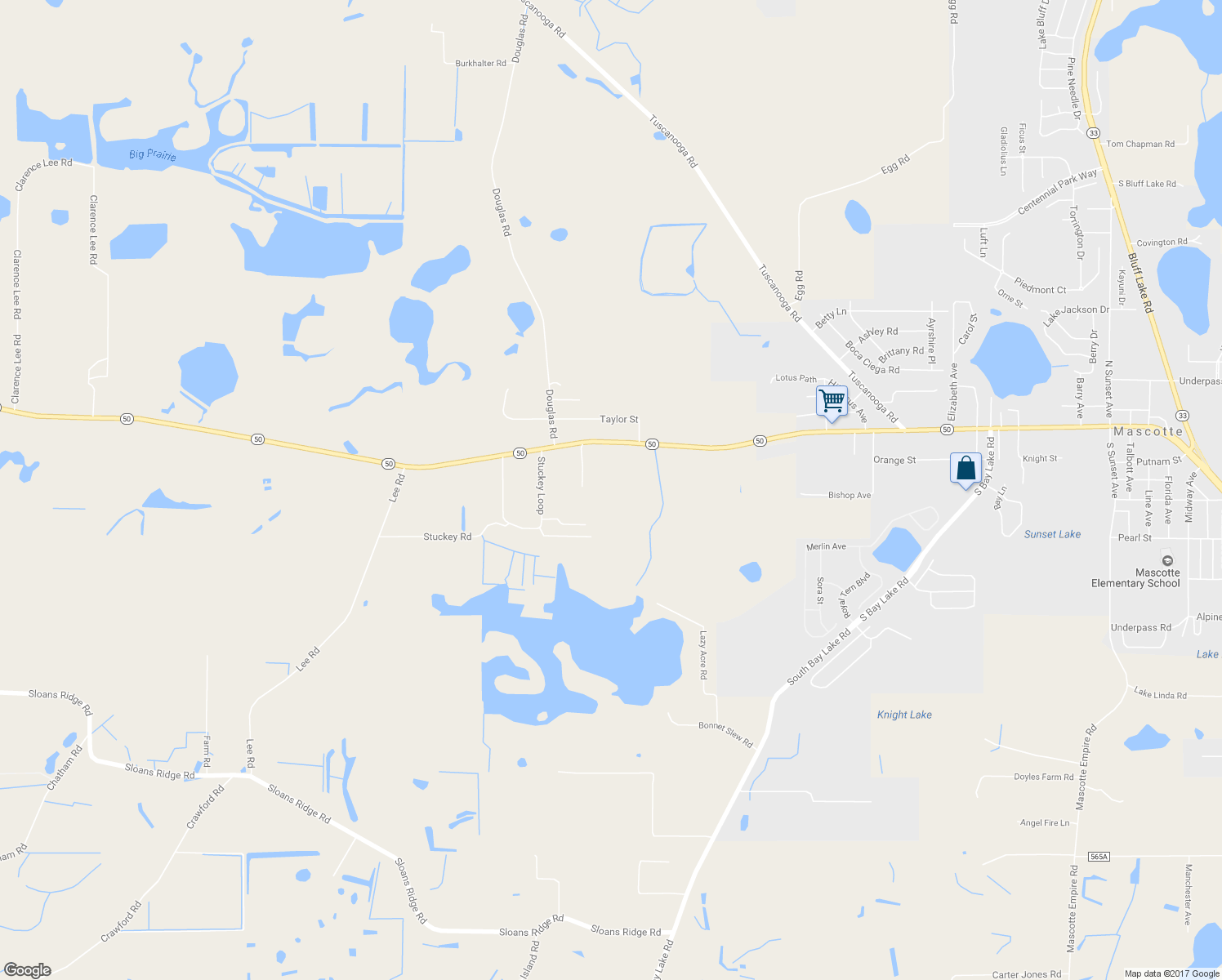 map of restaurants, bars, coffee shops, grocery stores, and more near 15645 Joe Ruby Lane in Mascotte