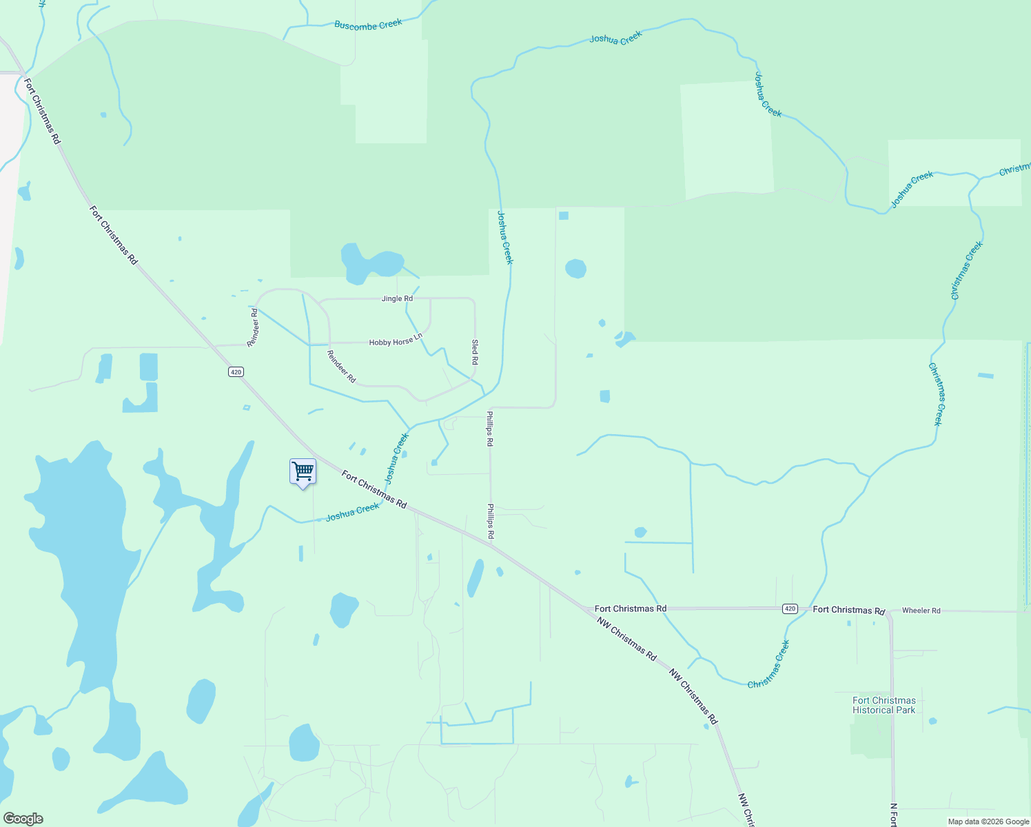 map of restaurants, bars, coffee shops, grocery stores, and more near 2691 Phillips Road in Christmas