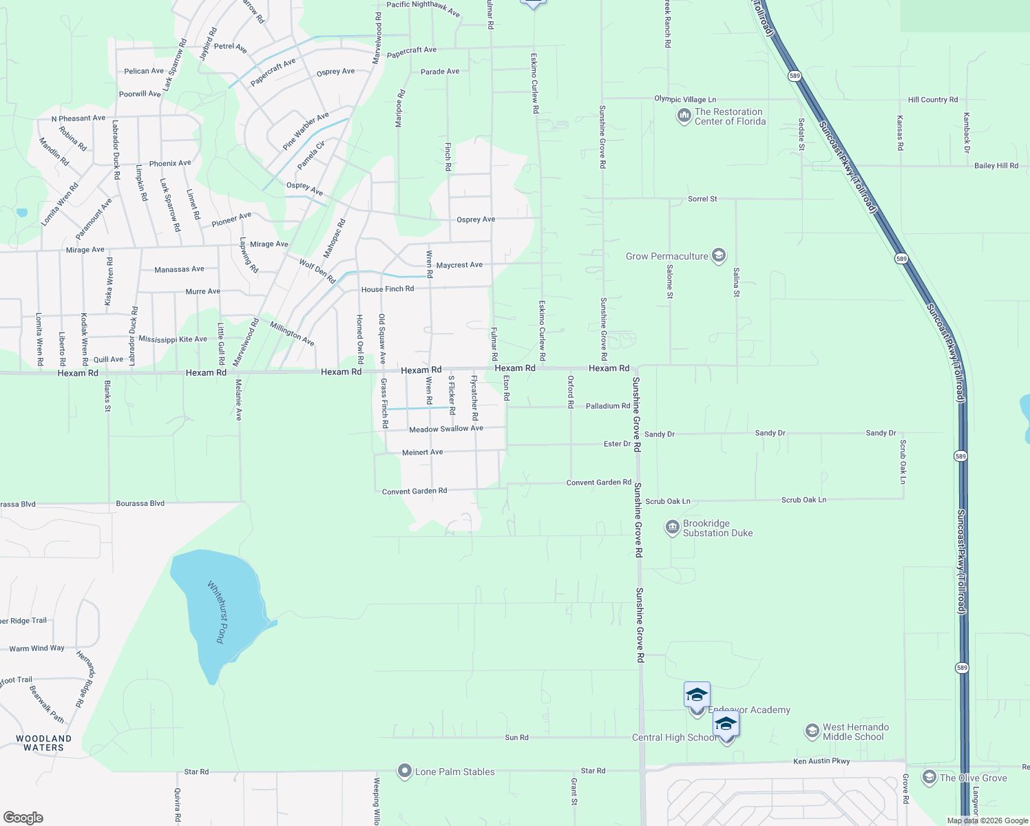 map of restaurants, bars, coffee shops, grocery stores, and more near 10464 Eton Road in Brooksville