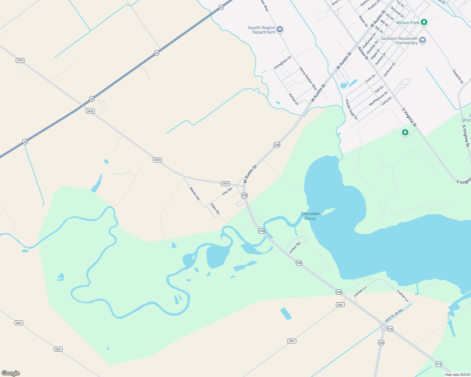 map of restaurants, bars, coffee shops, grocery stores, and more near 16 Konrad Road in Port Lavaca