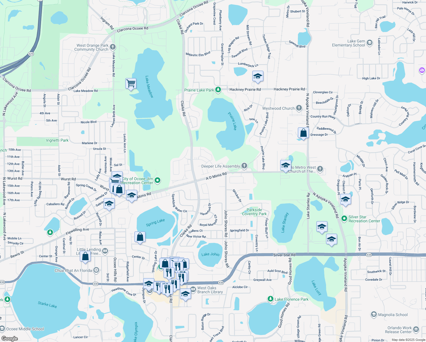 map of restaurants, bars, coffee shops, grocery stores, and more near 1976 Switch Grass Circle in Ocoee