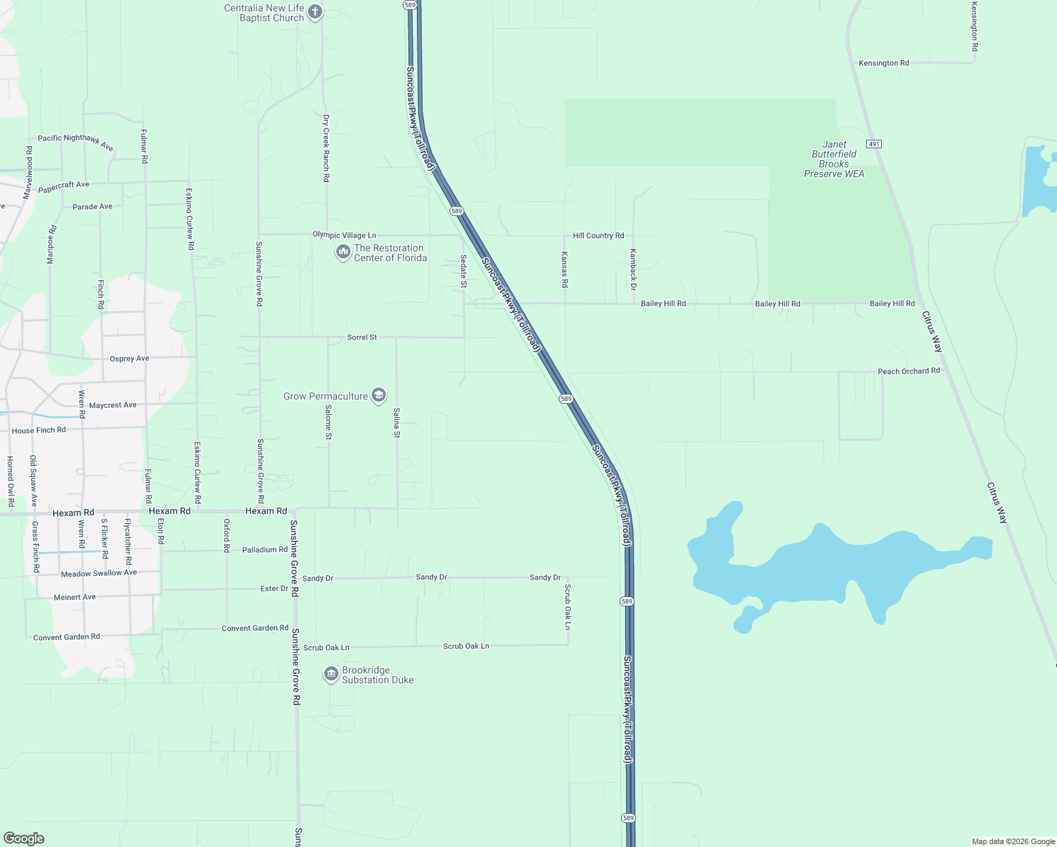 map of restaurants, bars, coffee shops, grocery stores, and more near 14387 Trinity Road in Brooksville