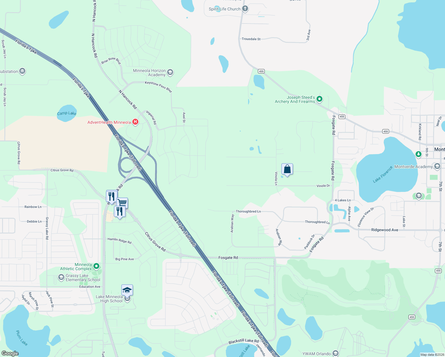 map of restaurants, bars, coffee shops, grocery stores, and more near 15019 Vinola Drive in Montverde