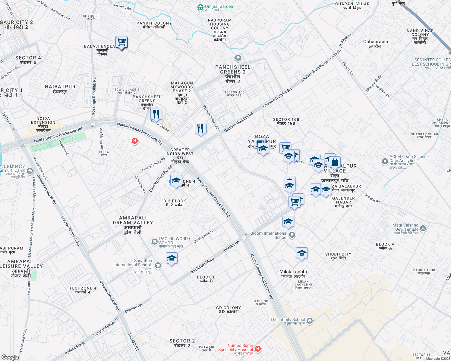 map of restaurants, bars, coffee shops, grocery stores, and more near in Greater Noida