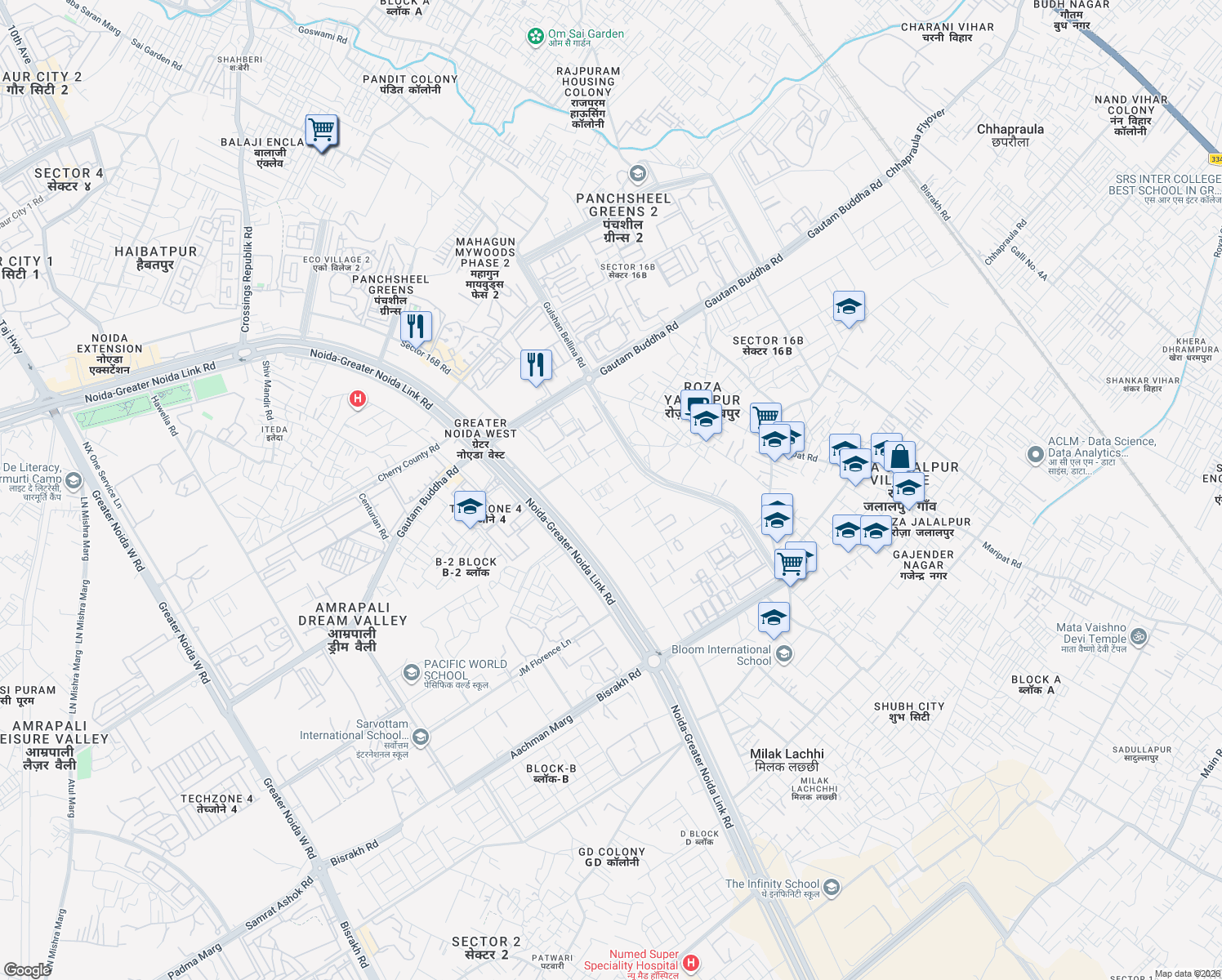 map of restaurants, bars, coffee shops, grocery stores, and more near in Greater Noida