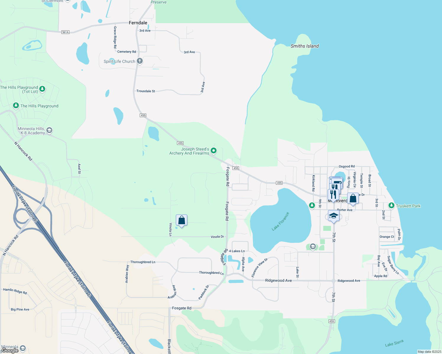 map of restaurants, bars, coffee shops, grocery stores, and more near 15926 Vista Verde Drive in Montverde