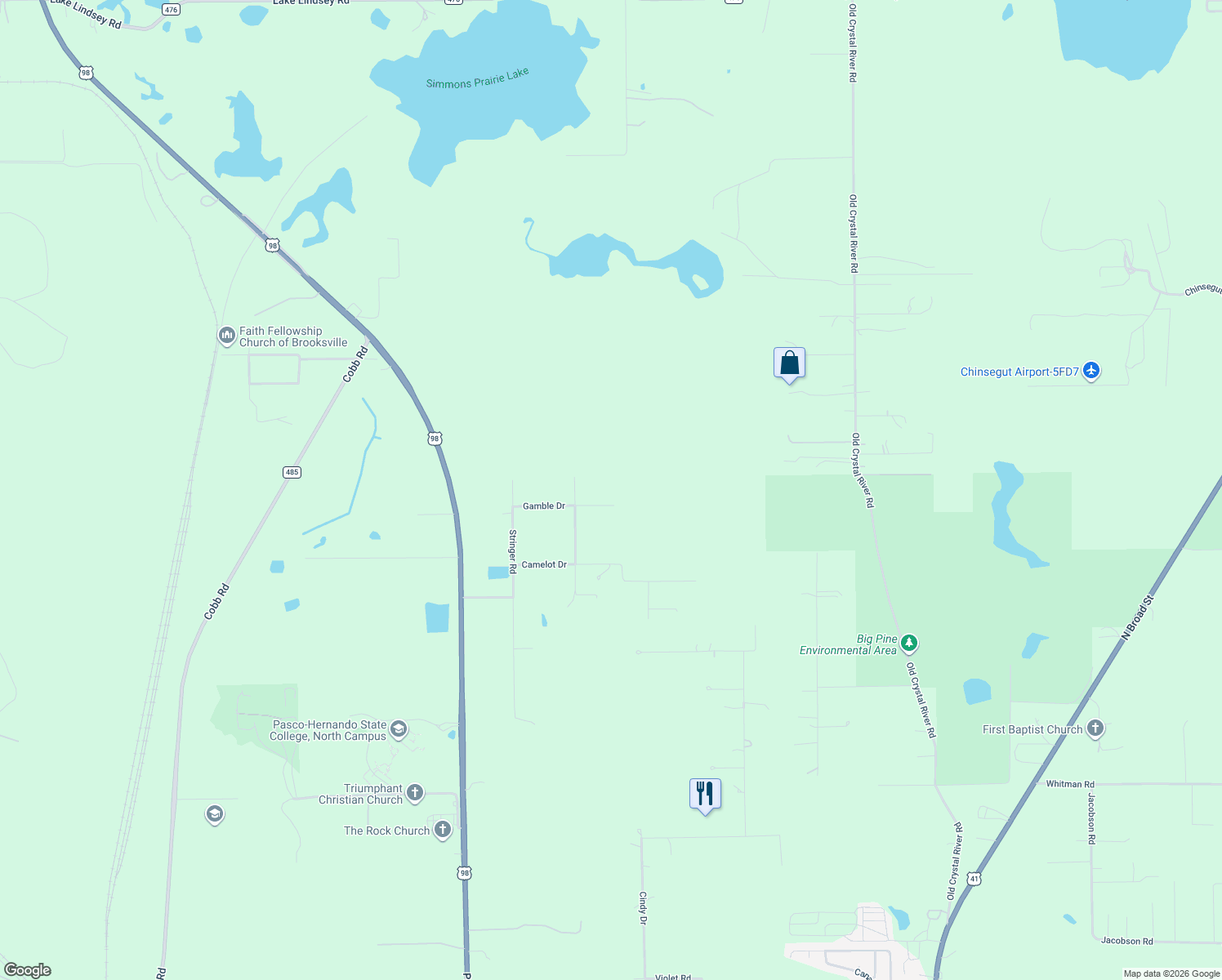 map of restaurants, bars, coffee shops, grocery stores, and more near 20403 Gamble Drive in Brooksville