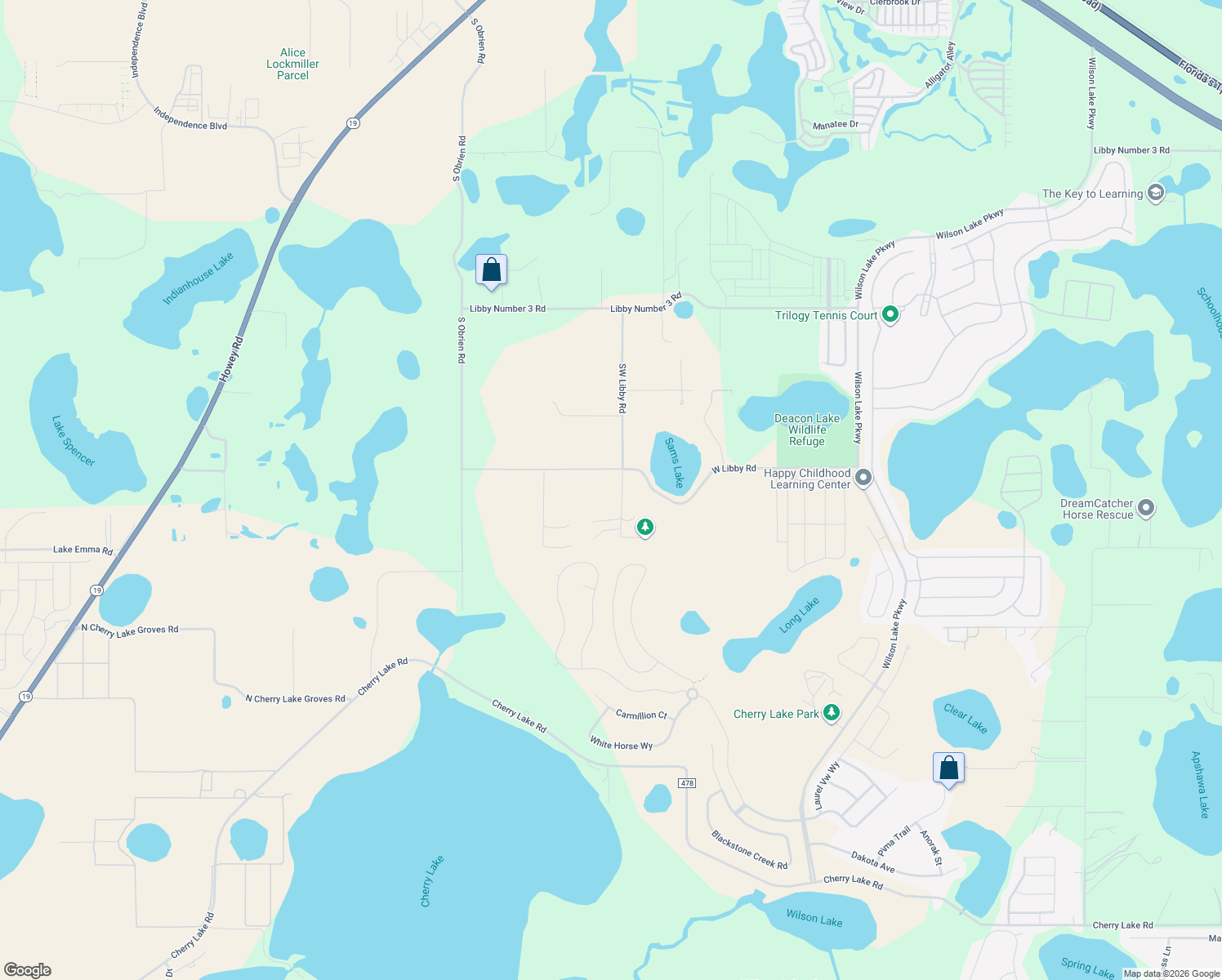 map of restaurants, bars, coffee shops, grocery stores, and more near 8920 West Libby Road in Groveland