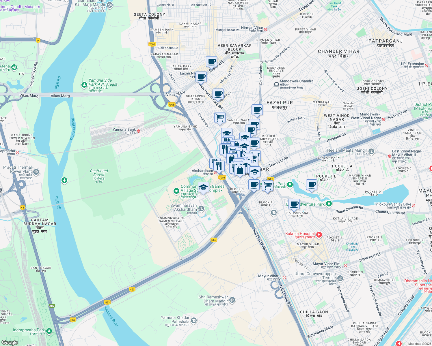 map of restaurants, bars, coffee shops, grocery stores, and more near in Delhi