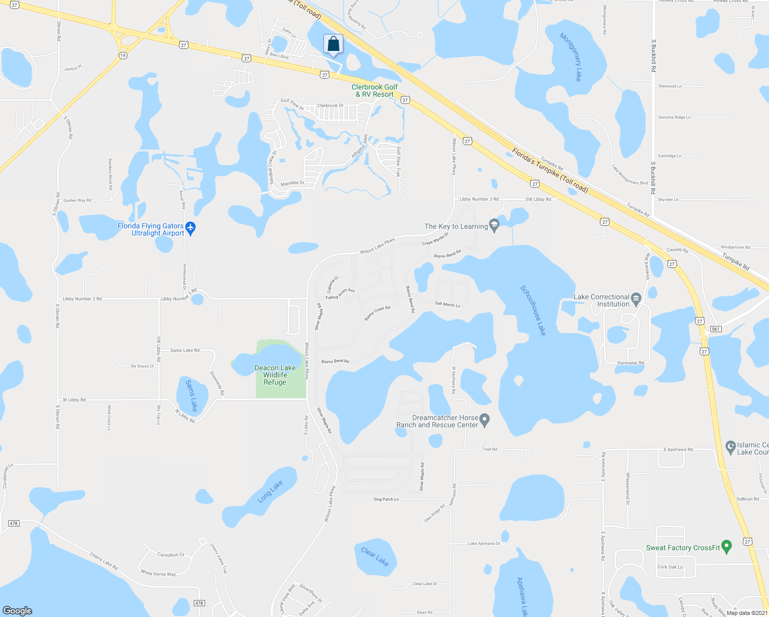 map of restaurants, bars, coffee shops, grocery stores, and more near 144 Balmy Coast Road in Groveland