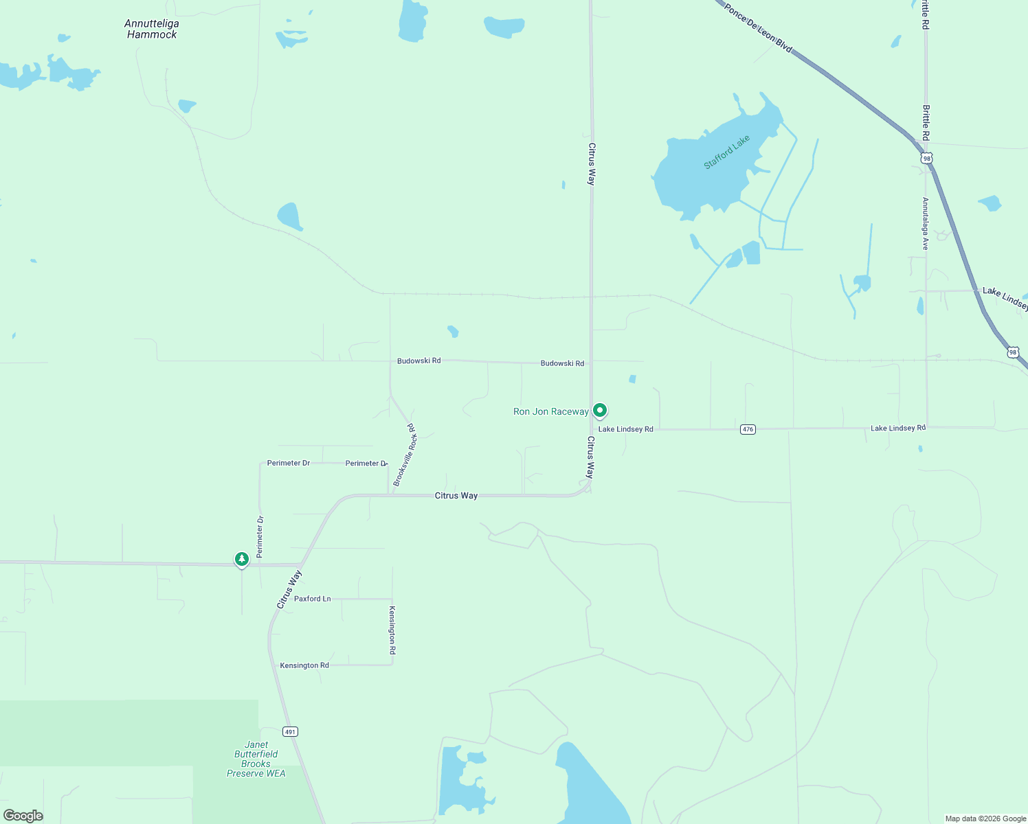 map of restaurants, bars, coffee shops, grocery stores, and more near 17026 Budowski Road in Brooksville