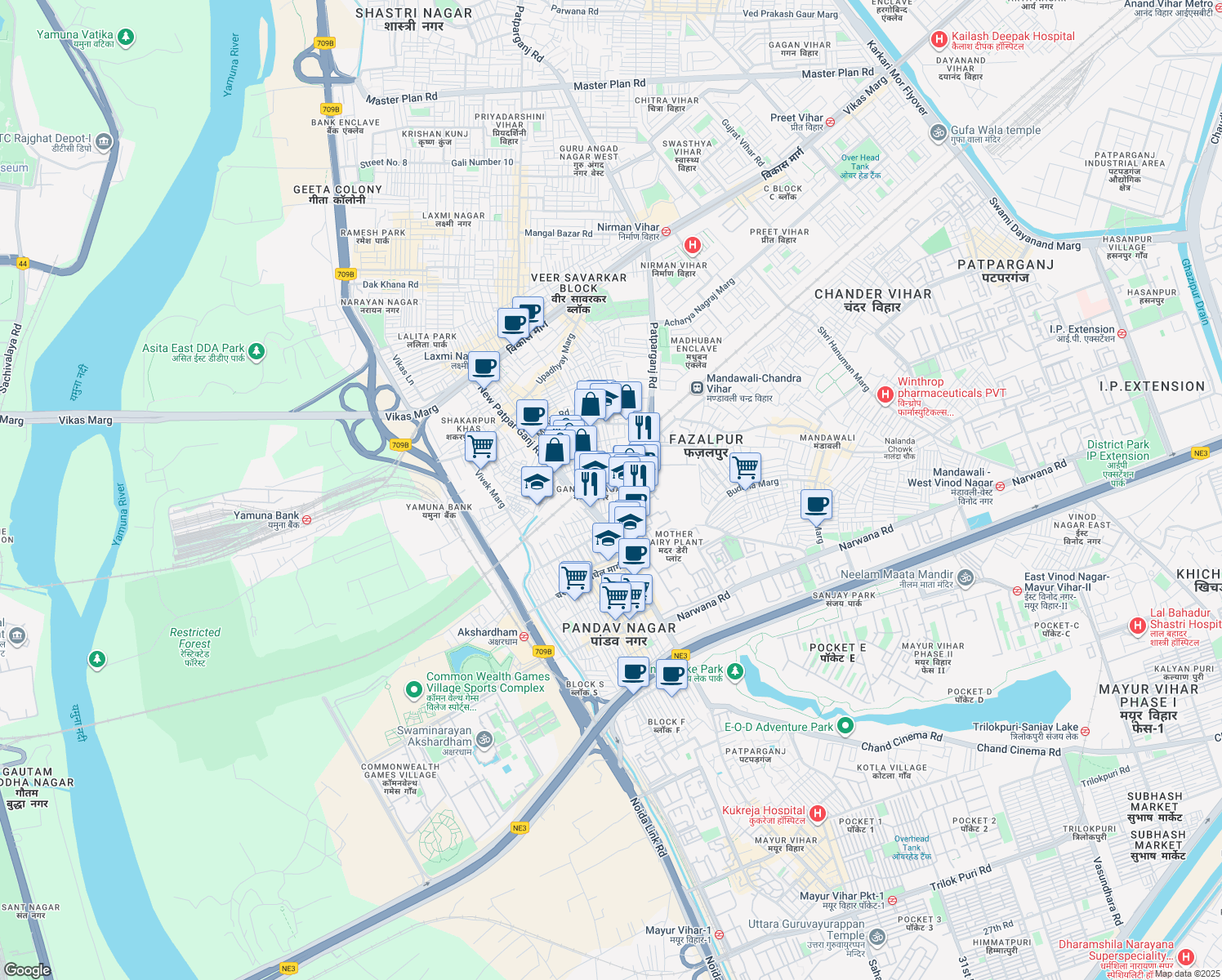 map of restaurants, bars, coffee shops, grocery stores, and more near in New Delhi