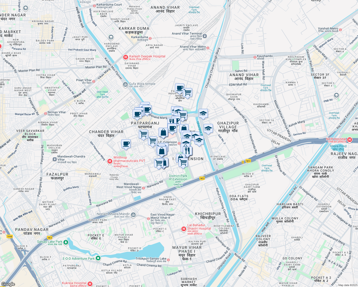 map of restaurants, bars, coffee shops, grocery stores, and more near in Delhi