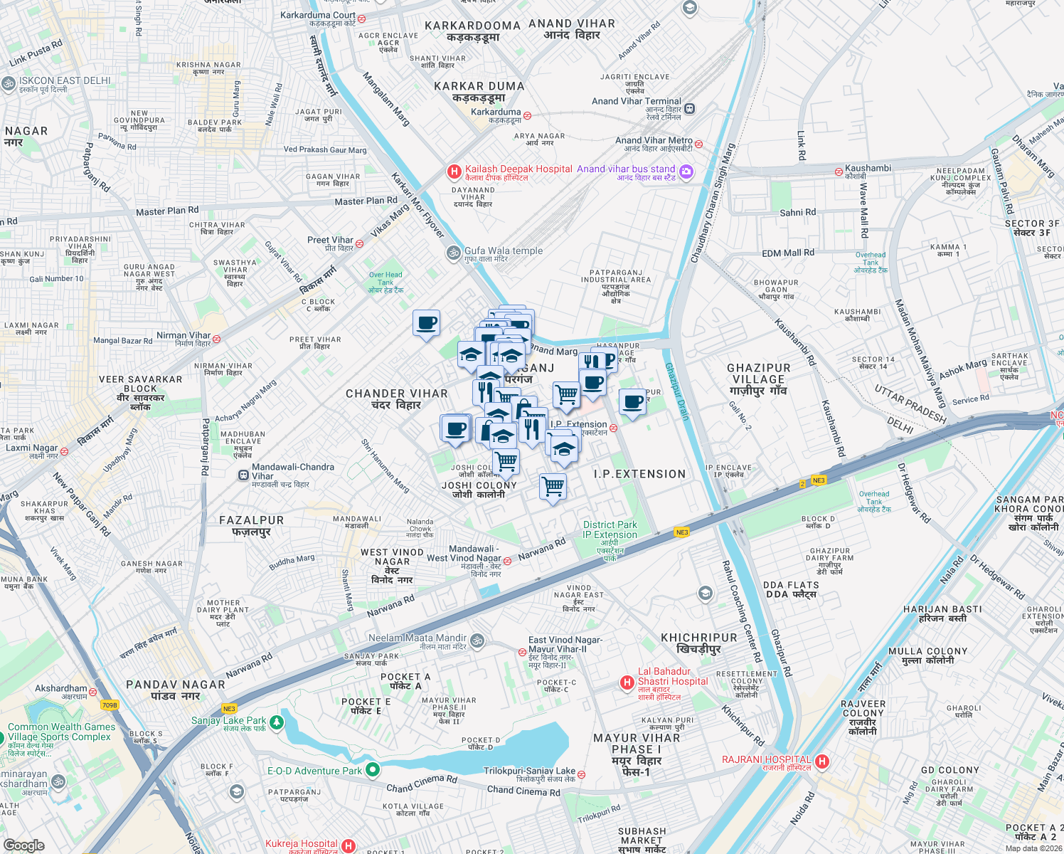 map of restaurants, bars, coffee shops, grocery stores, and more near Maharaja Agarsen Marg in Delhi