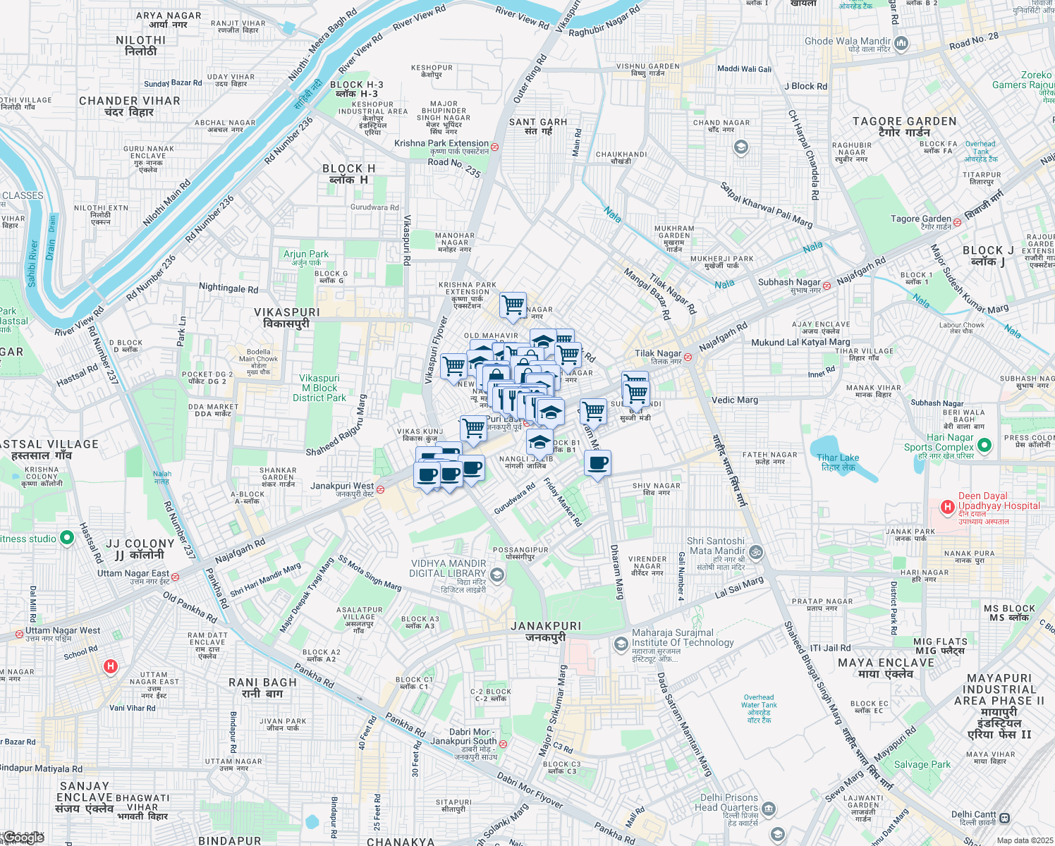 map of restaurants, bars, coffee shops, grocery stores, and more near Shop No.78/6 Najafgarh Road in New Delhi