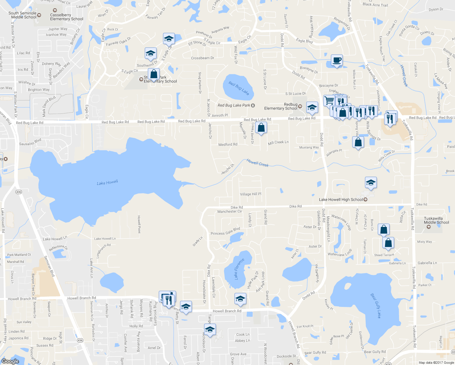 map of restaurants, bars, coffee shops, grocery stores, and more near 3075 Coral Vine Lane in Winter Park