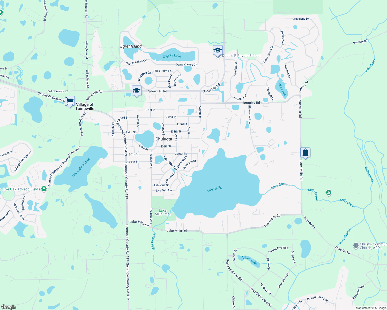 map of restaurants, bars, coffee shops, grocery stores, and more near 795 Fantasy Lane in Chuluota