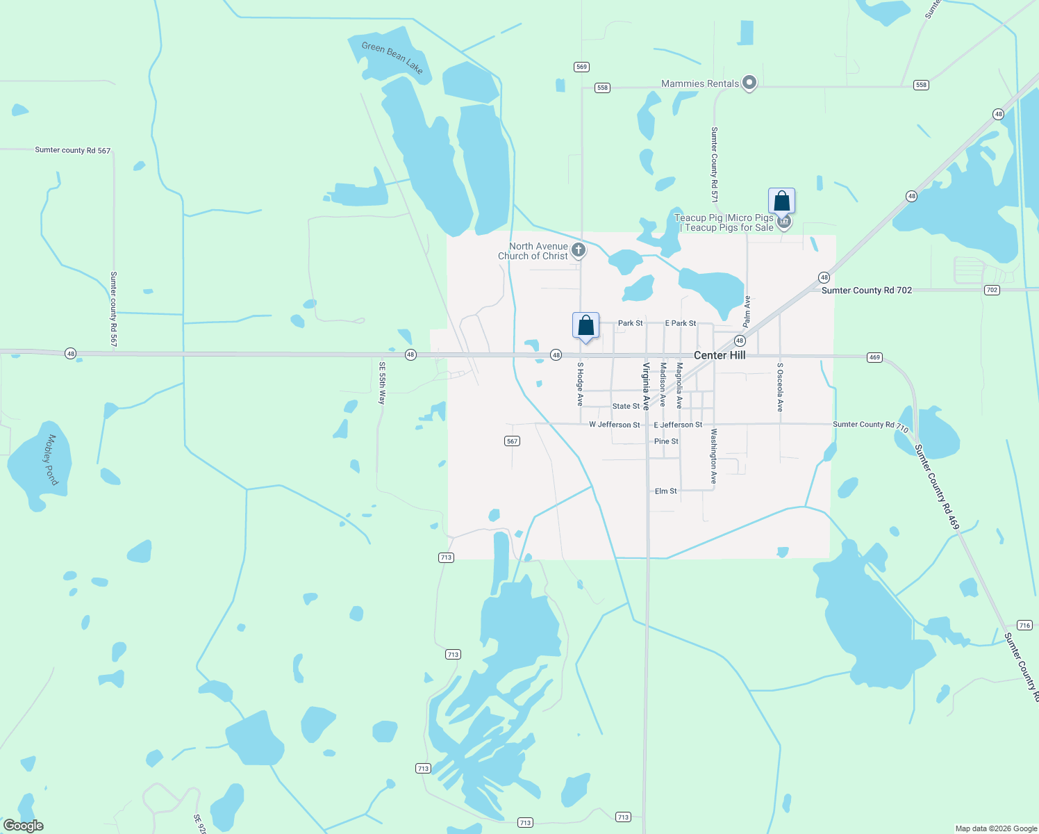 map of restaurants, bars, coffee shops, grocery stores, and more near 386 West Jefferson Street in Center Hill