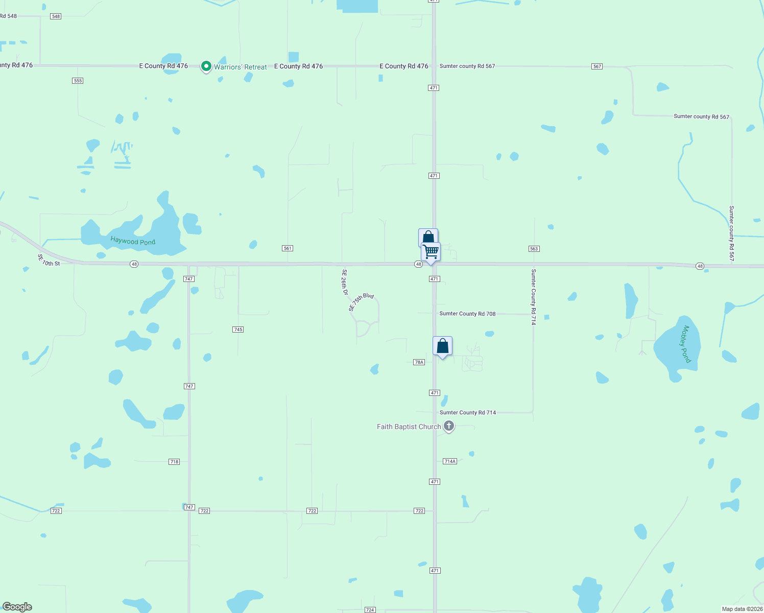 map of restaurants, bars, coffee shops, grocery stores, and more near 2780 Southeast 75th Boulevard in Bushnell