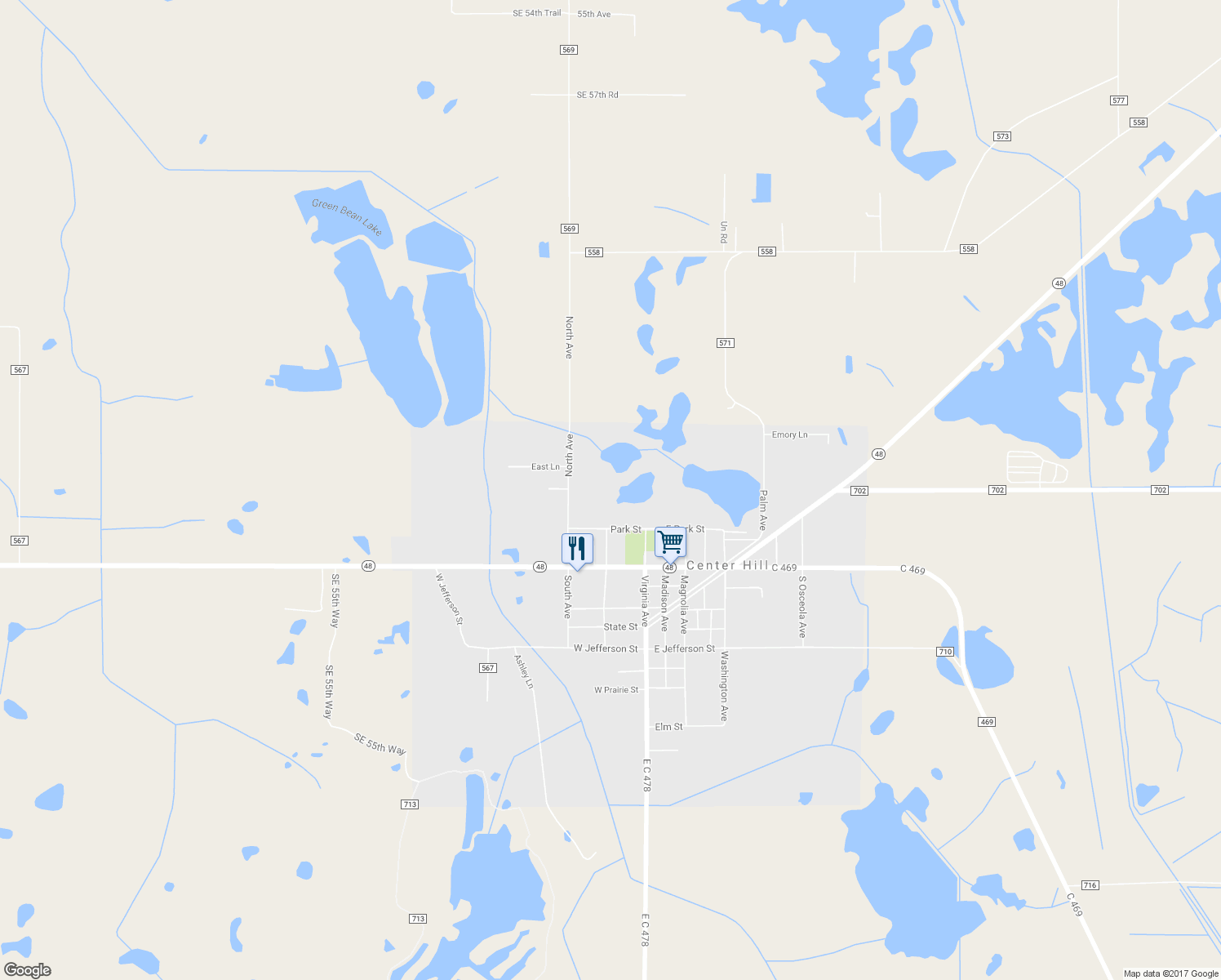 map of restaurants, bars, coffee shops, grocery stores, and more near 94 West Park Street in Center Hill