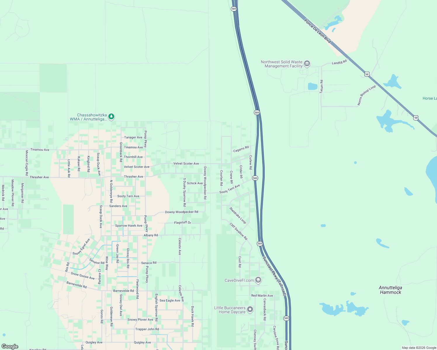 map of restaurants, bars, coffee shops, grocery stores, and more near 16239 Courlan Road in Weeki Wachee