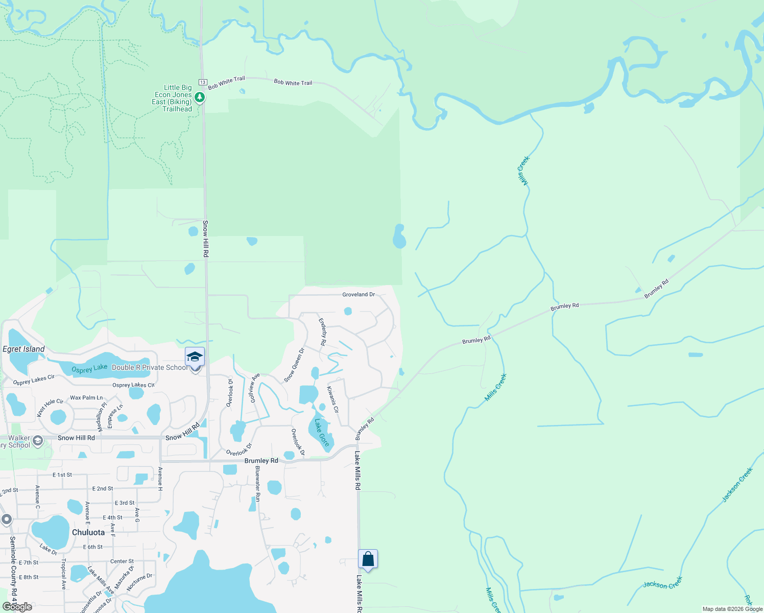 map of restaurants, bars, coffee shops, grocery stores, and more near 1175 Groveland Drive in Chuluota