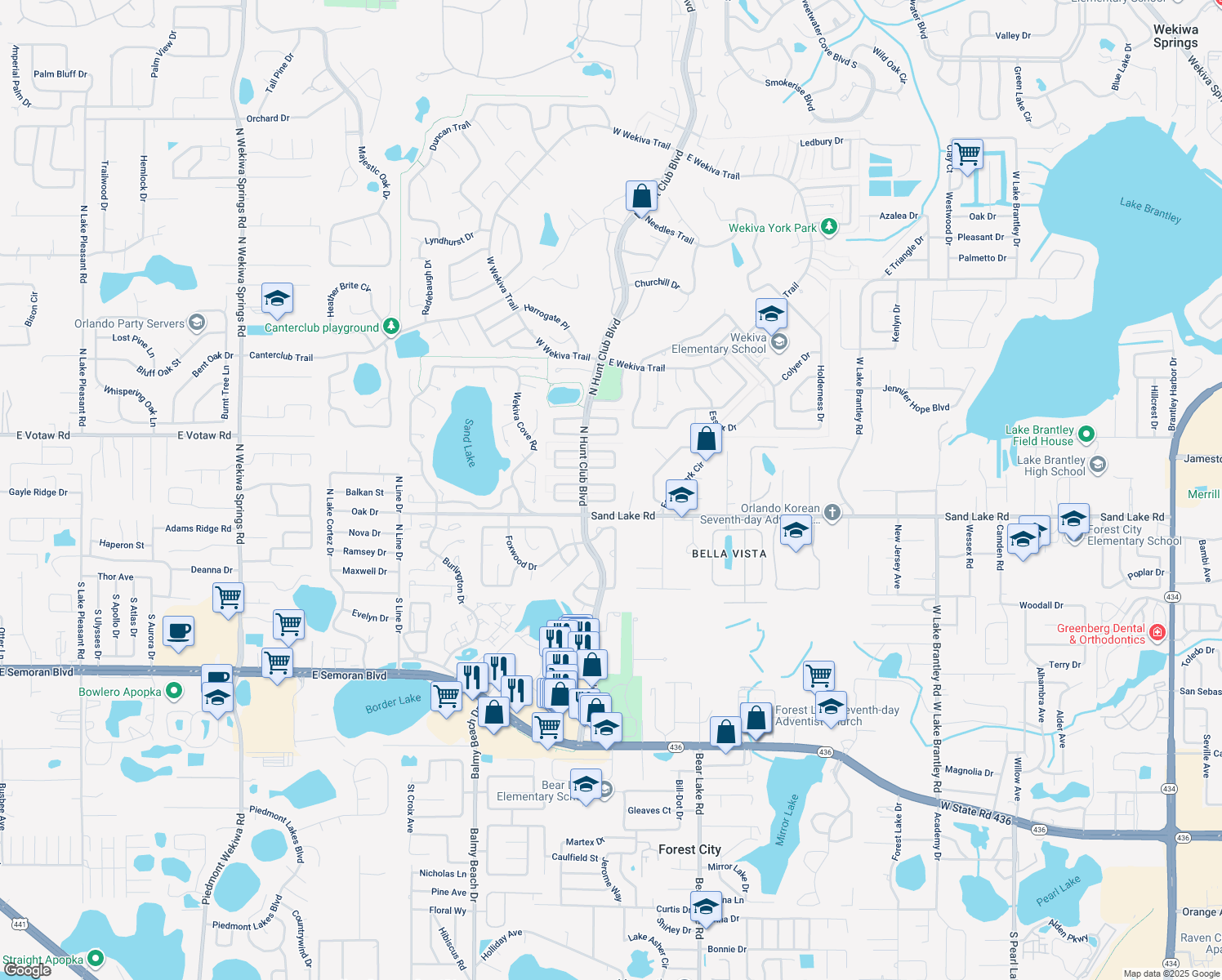 map of restaurants, bars, coffee shops, grocery stores, and more near 109 Cumberland Circle East in Longwood