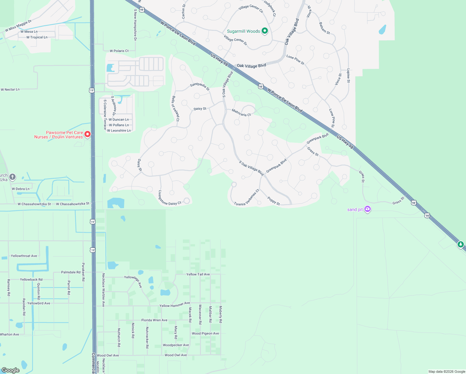 map of restaurants, bars, coffee shops, grocery stores, and more near 66 Torenia Verbenas Court in Homosassa