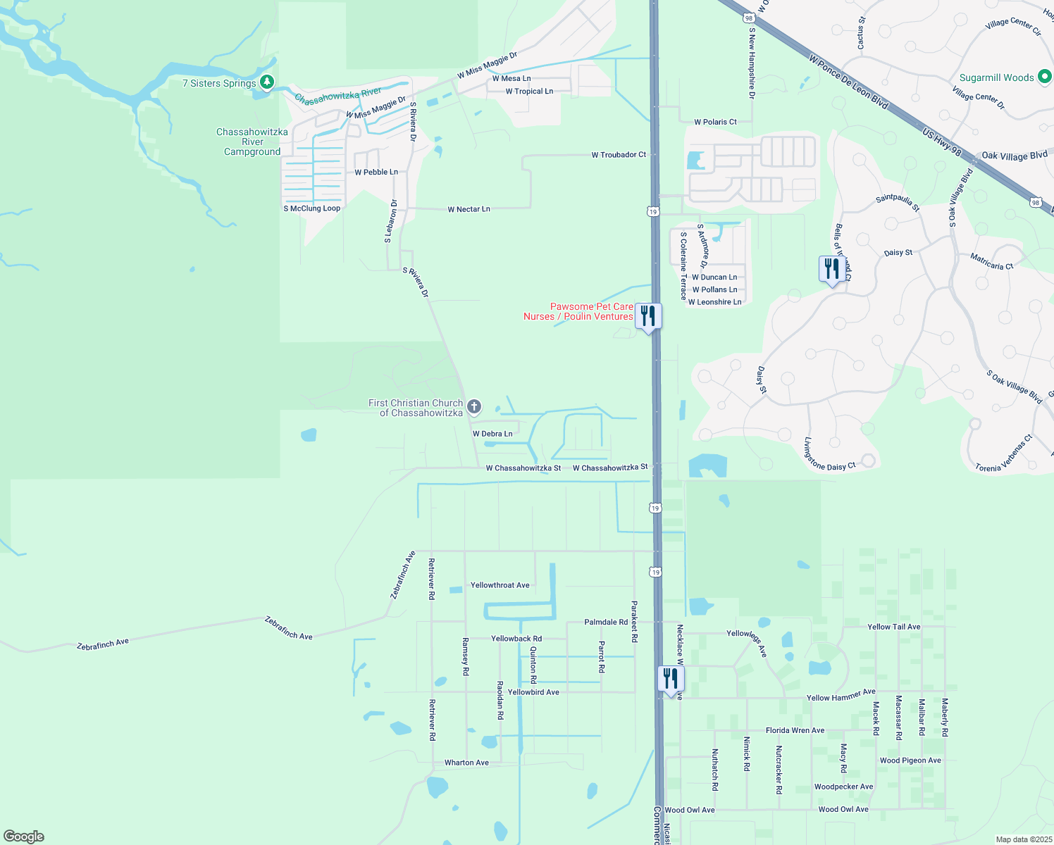 map of restaurants, bars, coffee shops, grocery stores, and more near 7838 West Twin Canal Lane in Homosassa