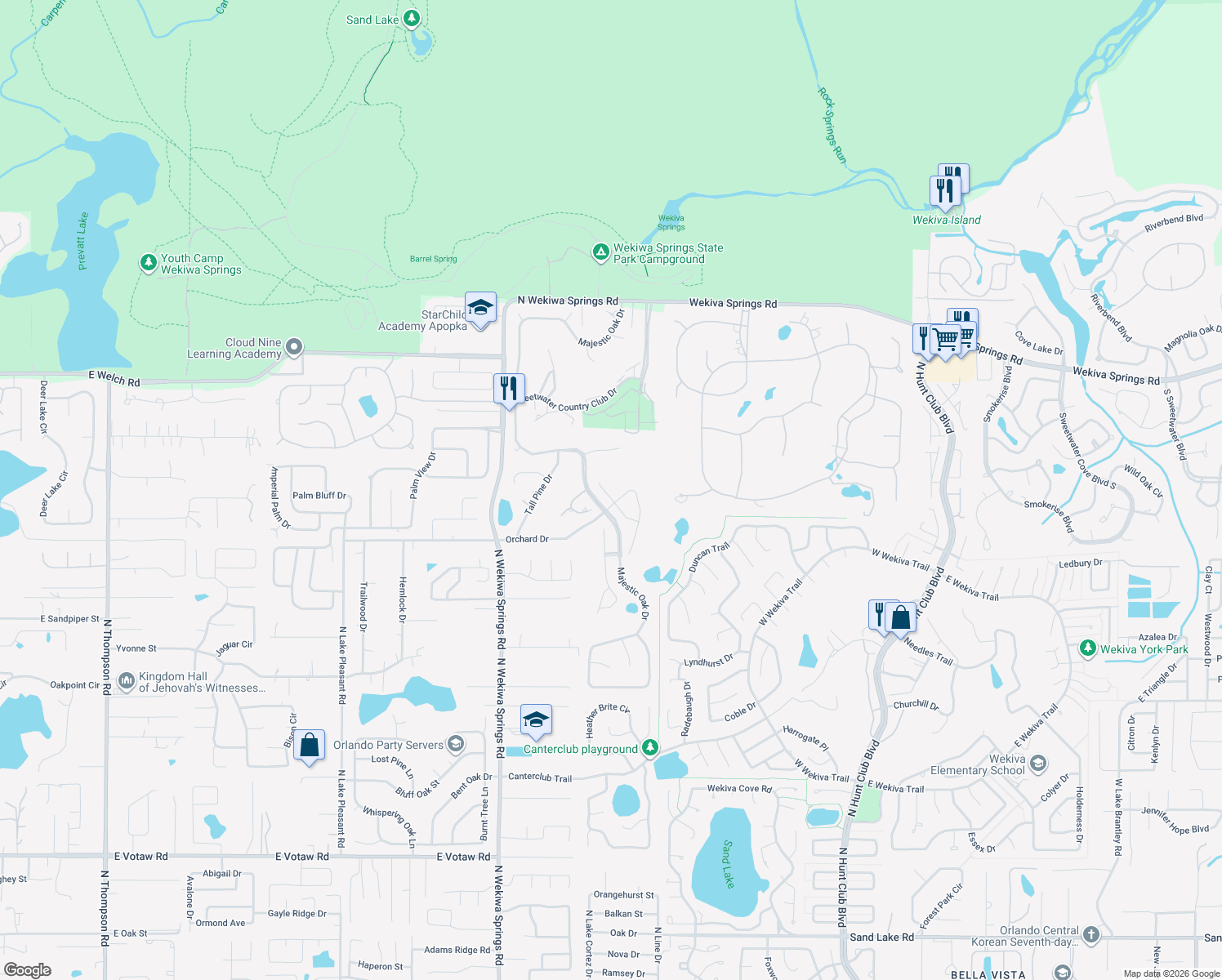 map of restaurants, bars, coffee shops, grocery stores, and more near 1141 Sweet Heather Lane in Apopka