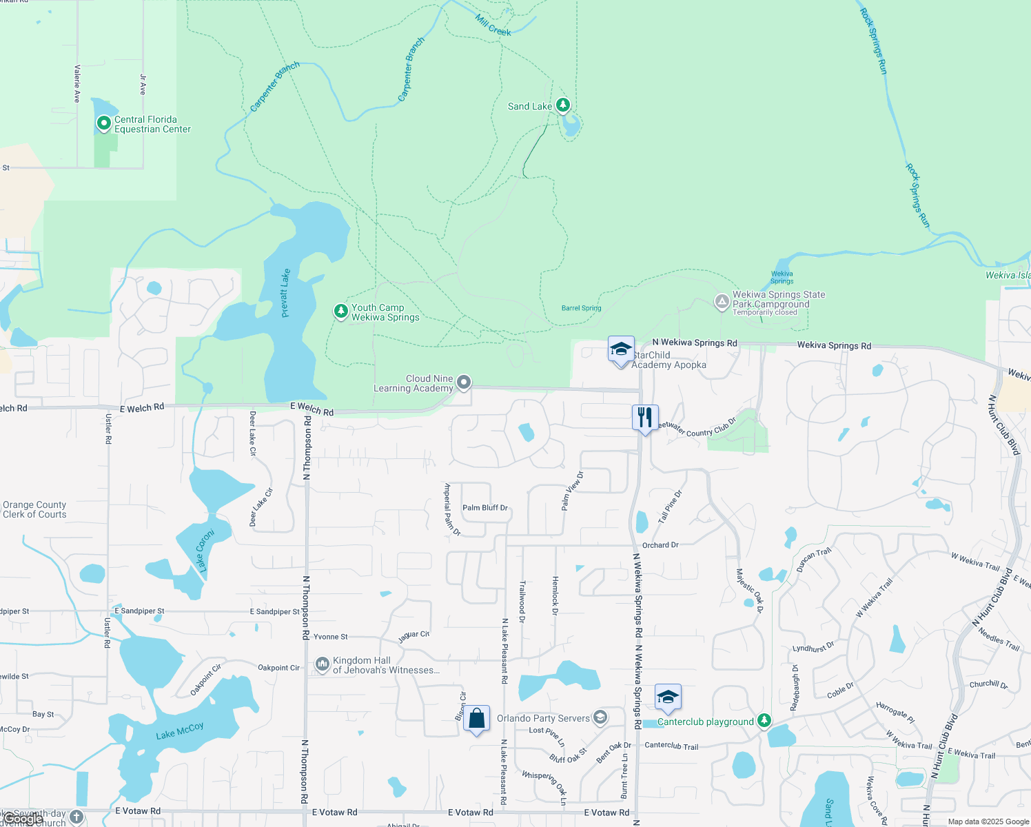 map of restaurants, bars, coffee shops, grocery stores, and more near 1655 Sweetwater W Cir in Apopka