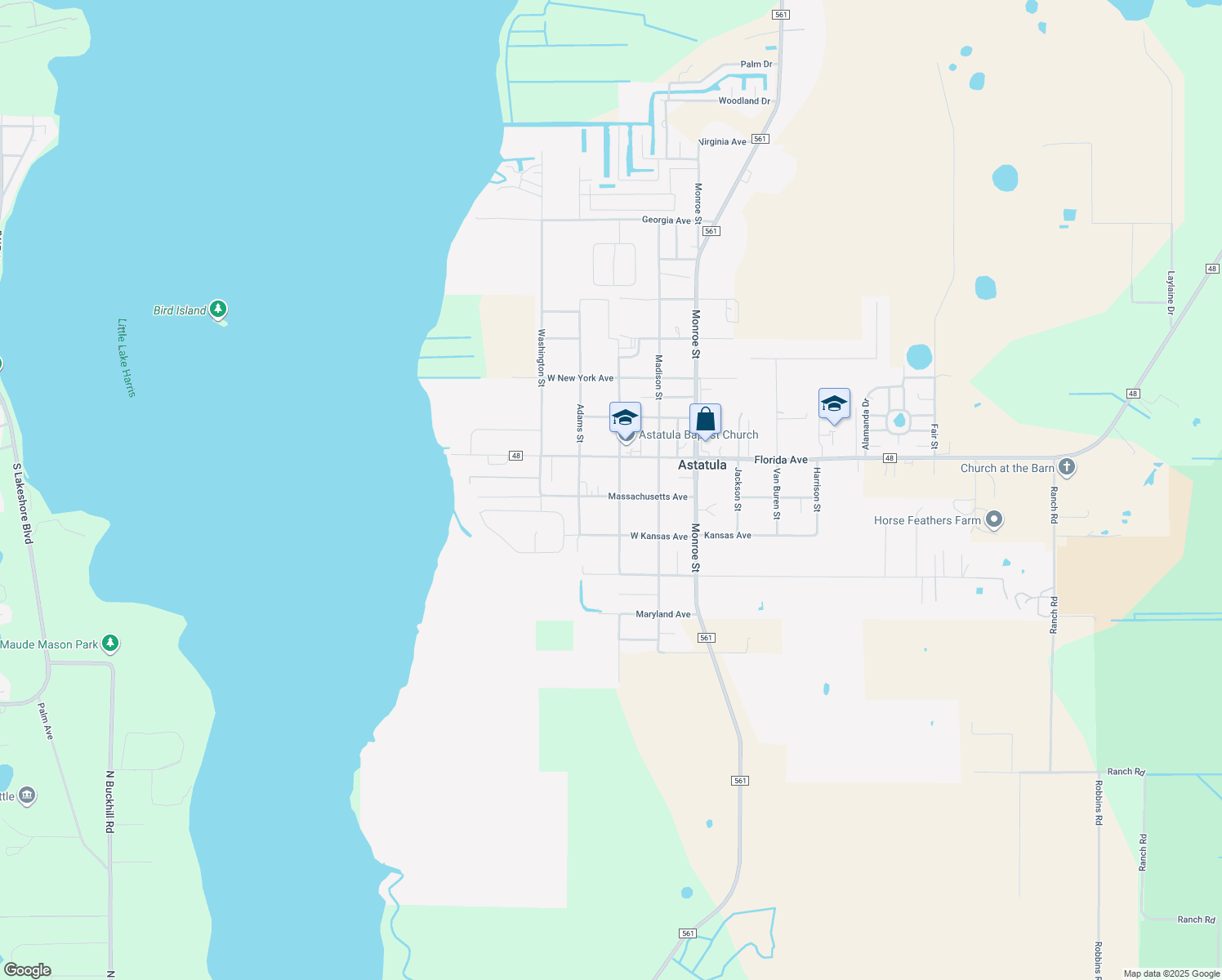 map of restaurants, bars, coffee shops, grocery stores, and more near 13201 Massachusetts Avenue in Astatula