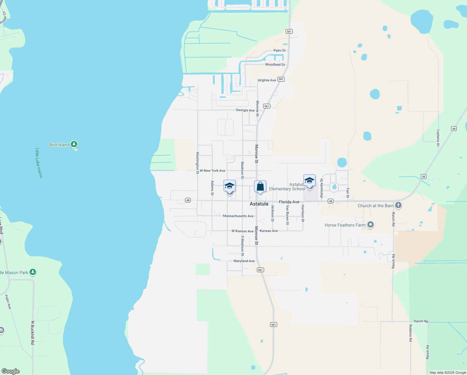 map of restaurants, bars, coffee shops, grocery stores, and more near 13302 South Carolina Avenue in Astatula