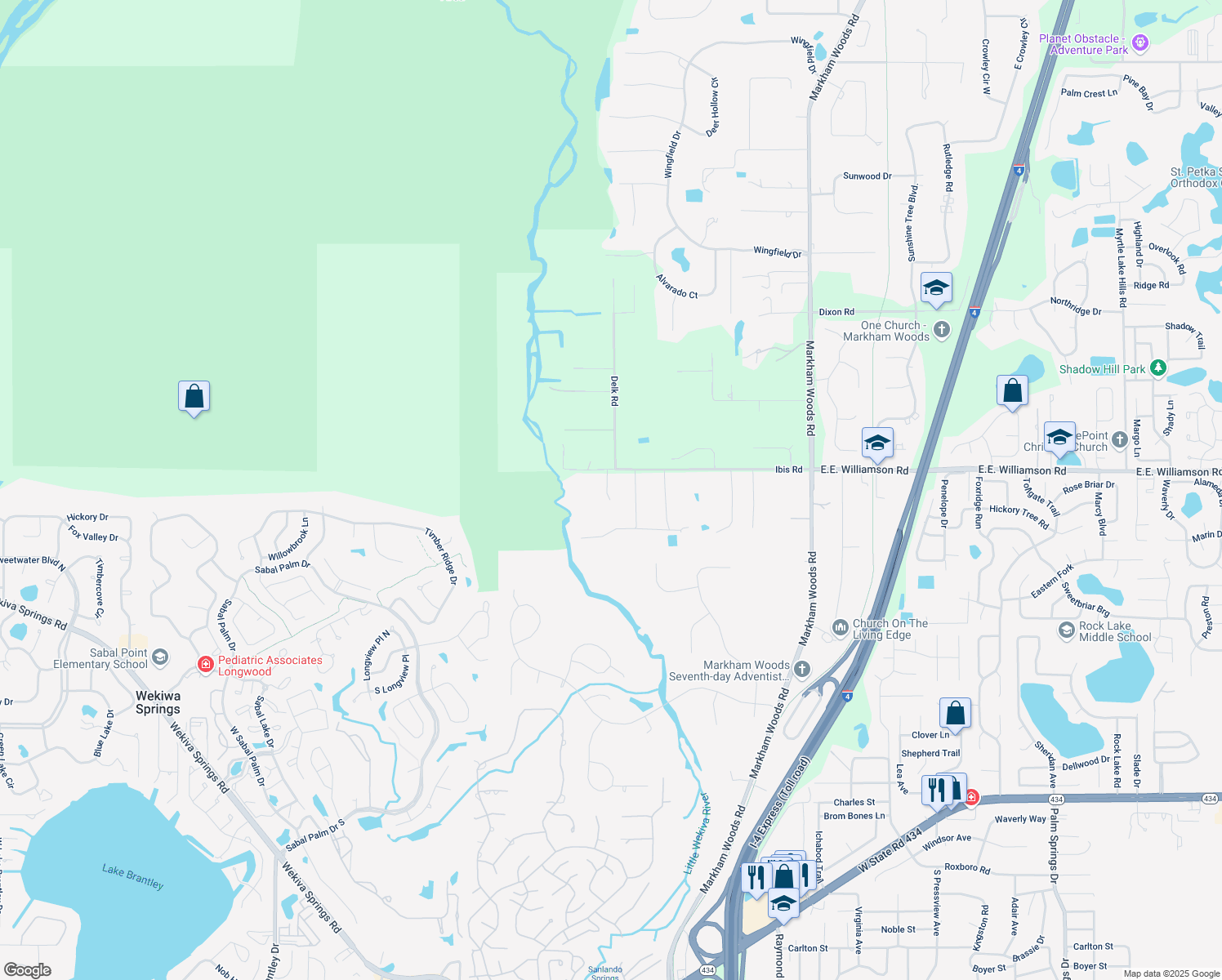 map of restaurants, bars, coffee shops, grocery stores, and more near 226 Ibis Road in Longwood