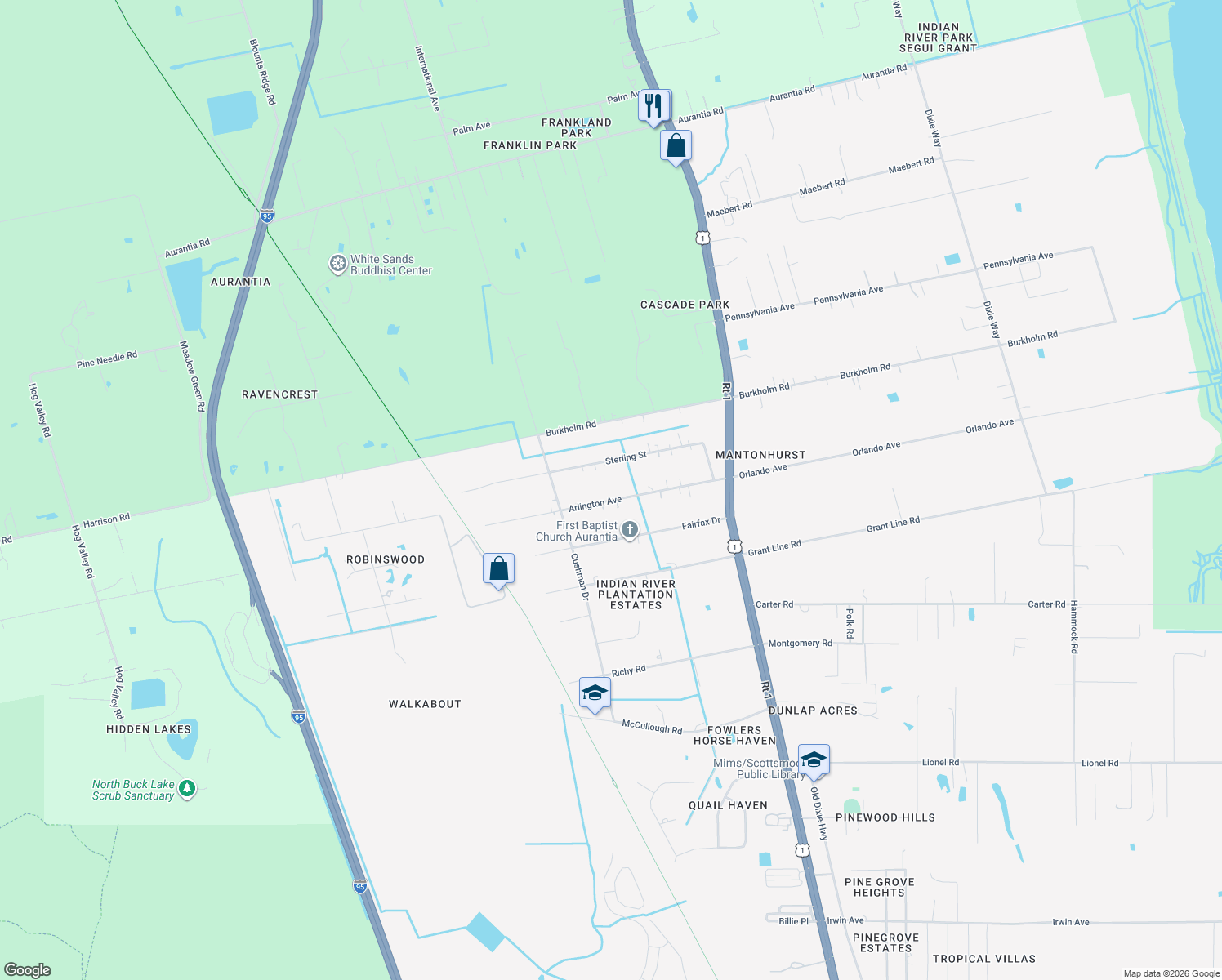 map of restaurants, bars, coffee shops, grocery stores, and more near 4000 Arlington Avenue in Mims