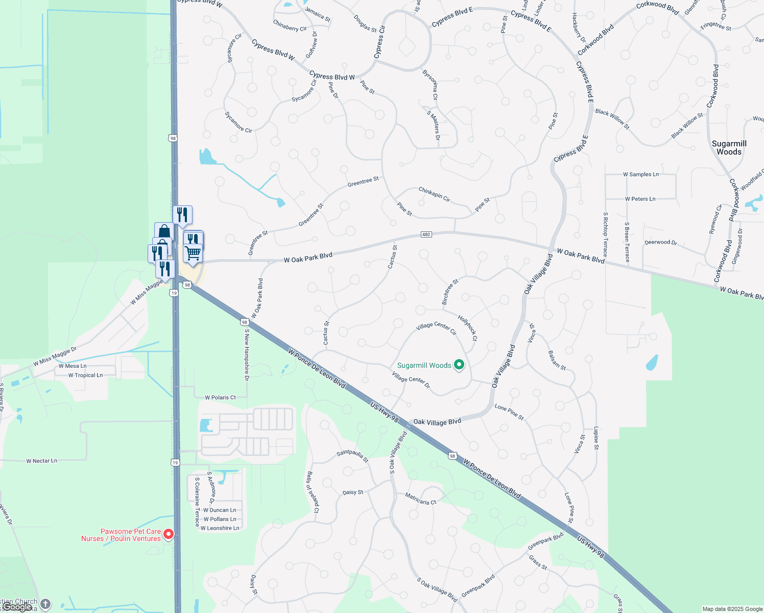 map of restaurants, bars, coffee shops, grocery stores, and more near 8 Foxglove Court in Homosassa