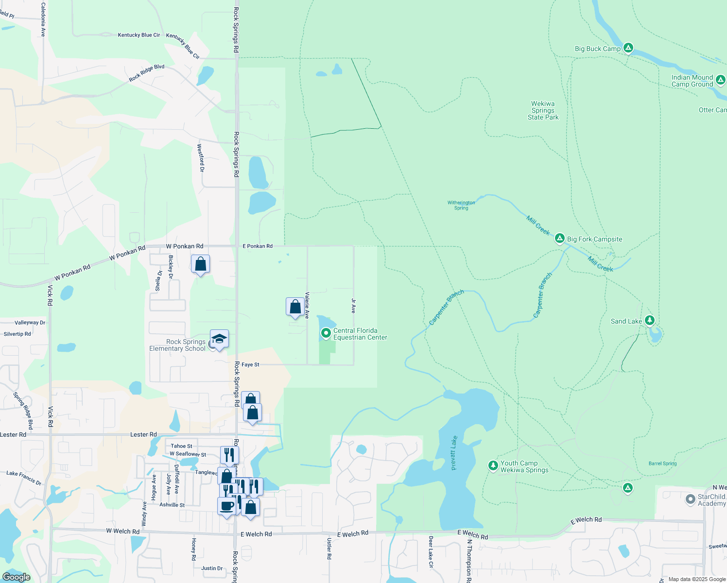 map of restaurants, bars, coffee shops, grocery stores, and more near 2727 Junior Avenue in Apopka