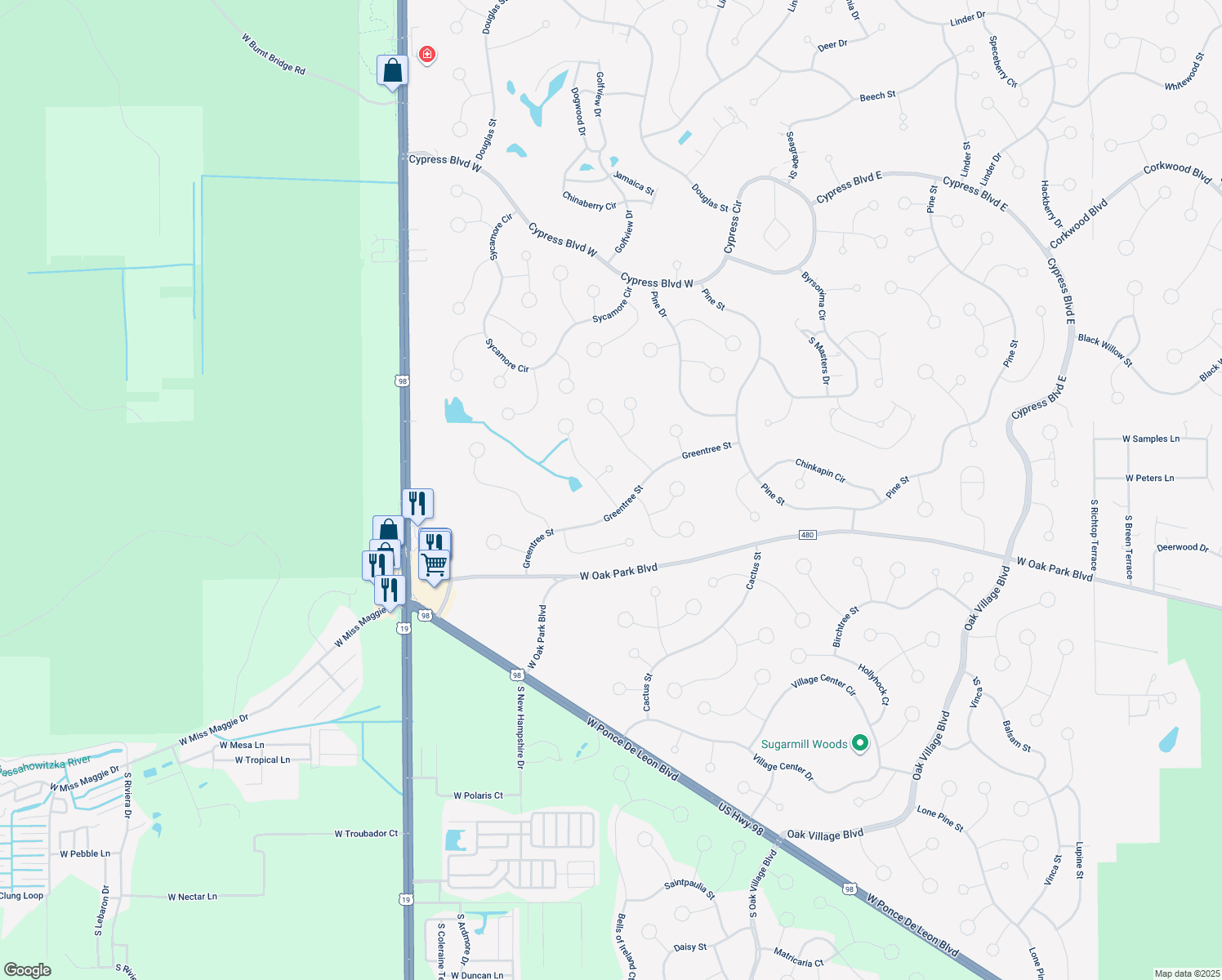 map of restaurants, bars, coffee shops, grocery stores, and more near 5 Hawthorne Court in Homosassa