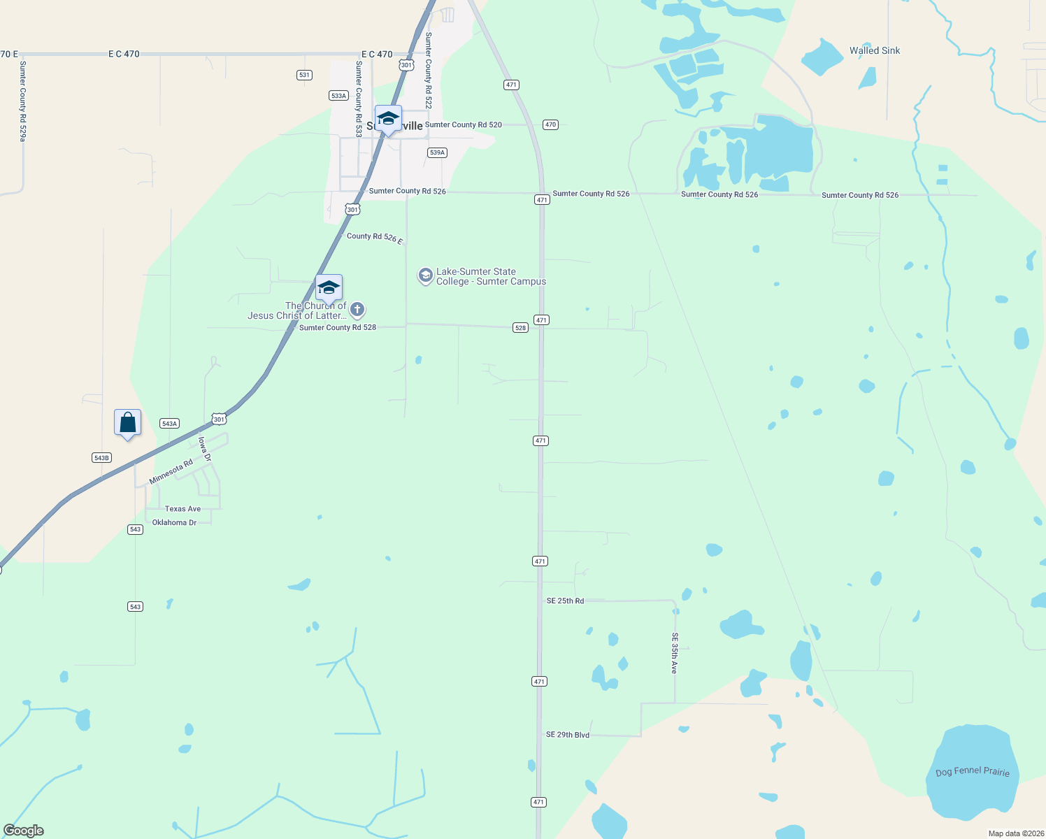 map of restaurants, bars, coffee shops, grocery stores, and more near 2895 Southeast 21st Avenue in Sumterville