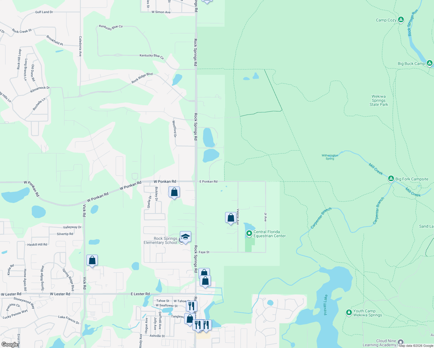 map of restaurants, bars, coffee shops, grocery stores, and more near 191 East Ponkan Road in Apopka