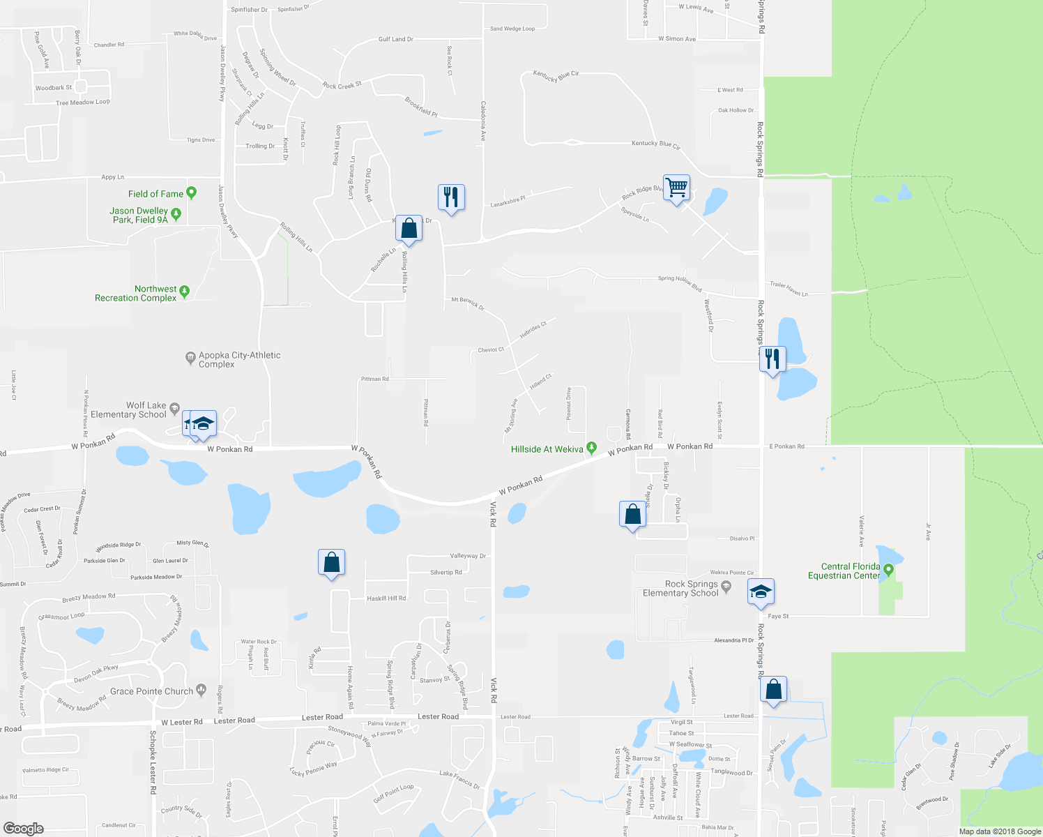 map of restaurants, bars, coffee shops, grocery stores, and more near 664 Mt Stirling Ave in Apopka