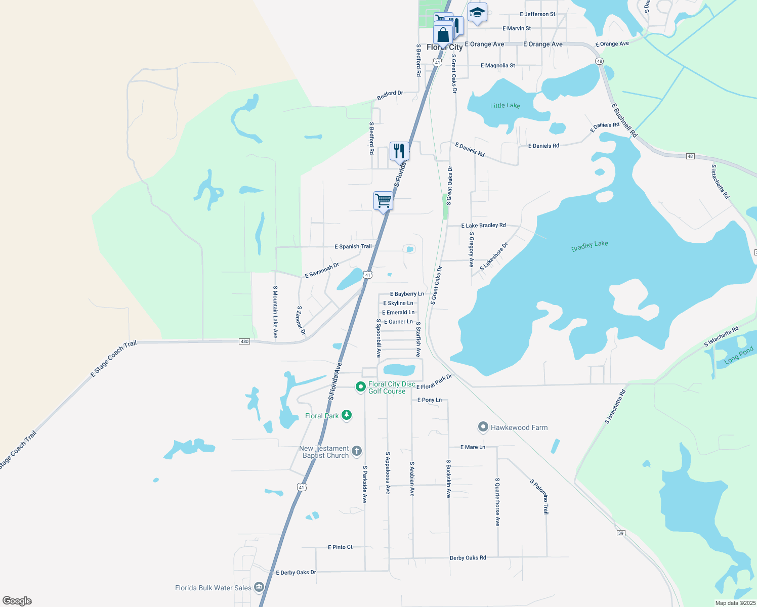 map of restaurants, bars, coffee shops, grocery stores, and more near 9059 South Spoonbill Avenue in Floral City