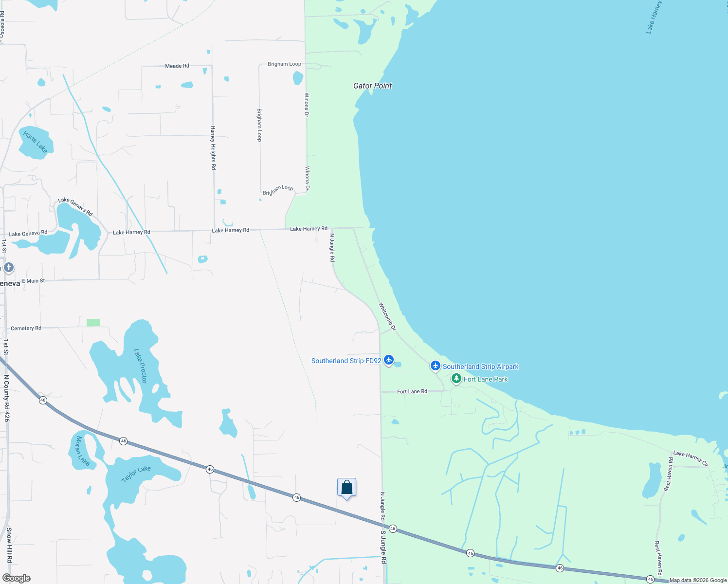 map of restaurants, bars, coffee shops, grocery stores, and more near 295 North Jungle Road in Geneva