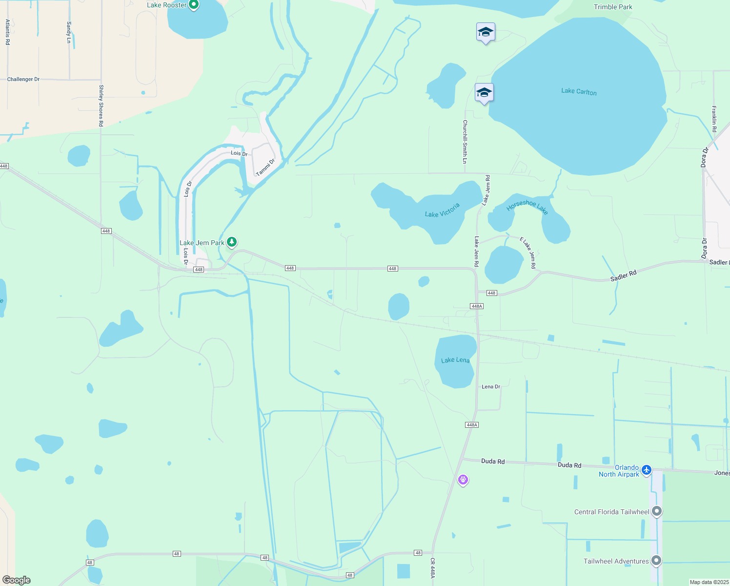 map of restaurants, bars, coffee shops, grocery stores, and more near 16900 County Road 448 in Mount Dora
