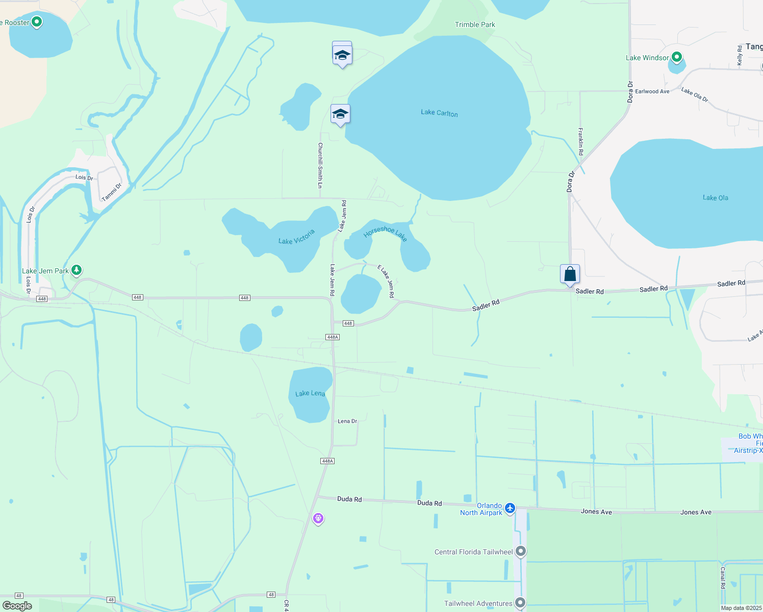 map of restaurants, bars, coffee shops, grocery stores, and more near 17741 County Road 448 in Mount Dora