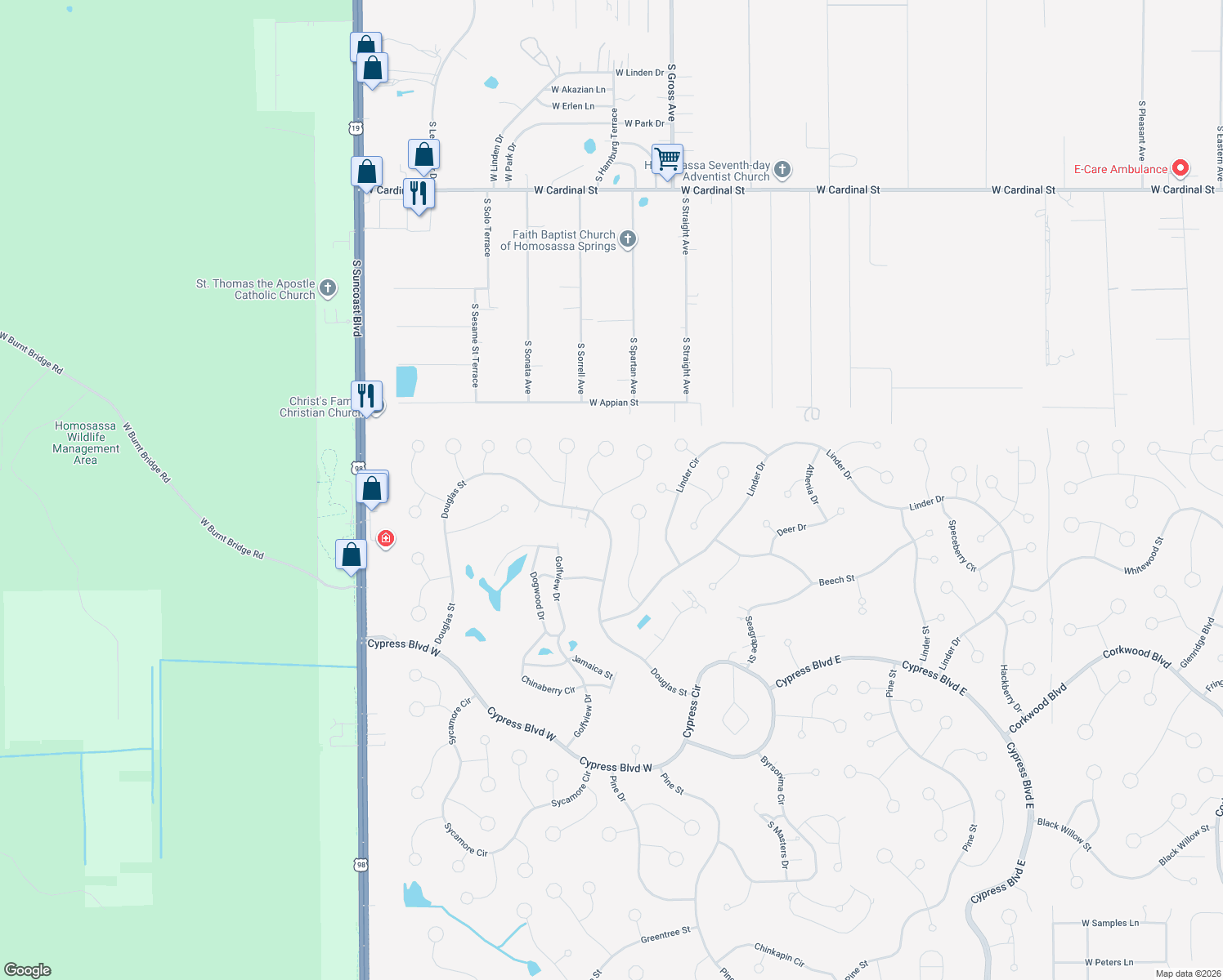 map of restaurants, bars, coffee shops, grocery stores, and more near 28 Beverly Court in Homosassa