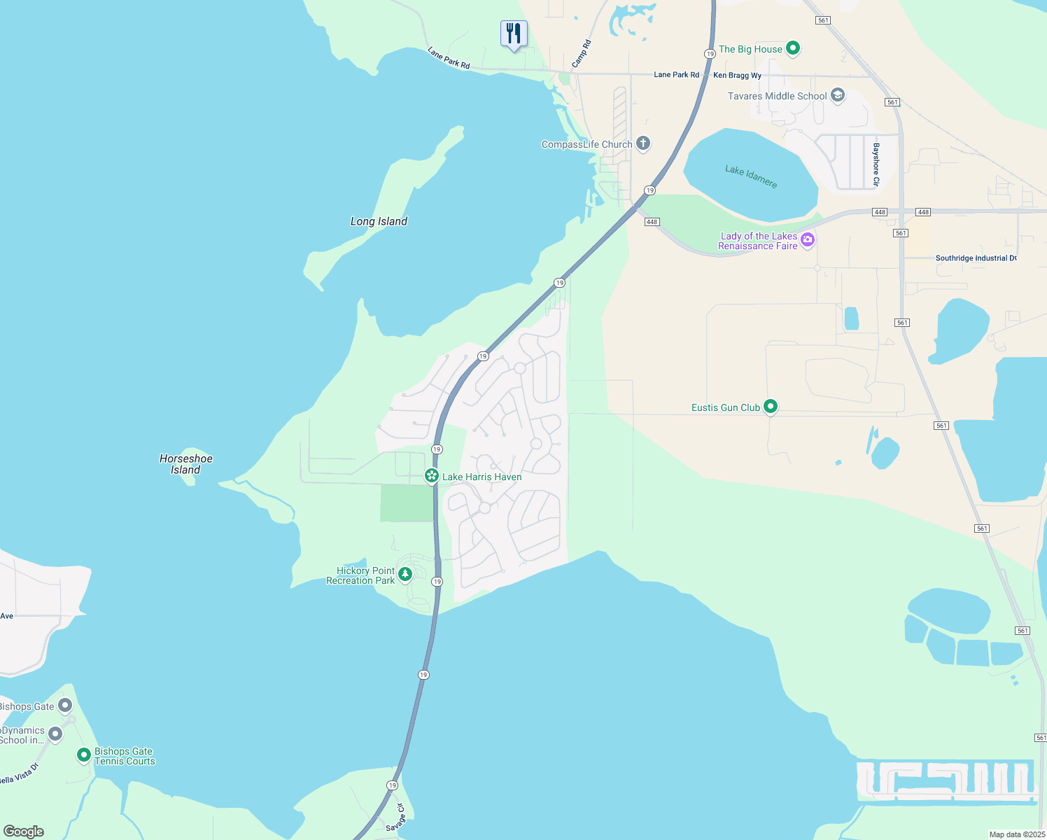 map of restaurants, bars, coffee shops, grocery stores, and more near 5568 Charleston Avenue in Tavares