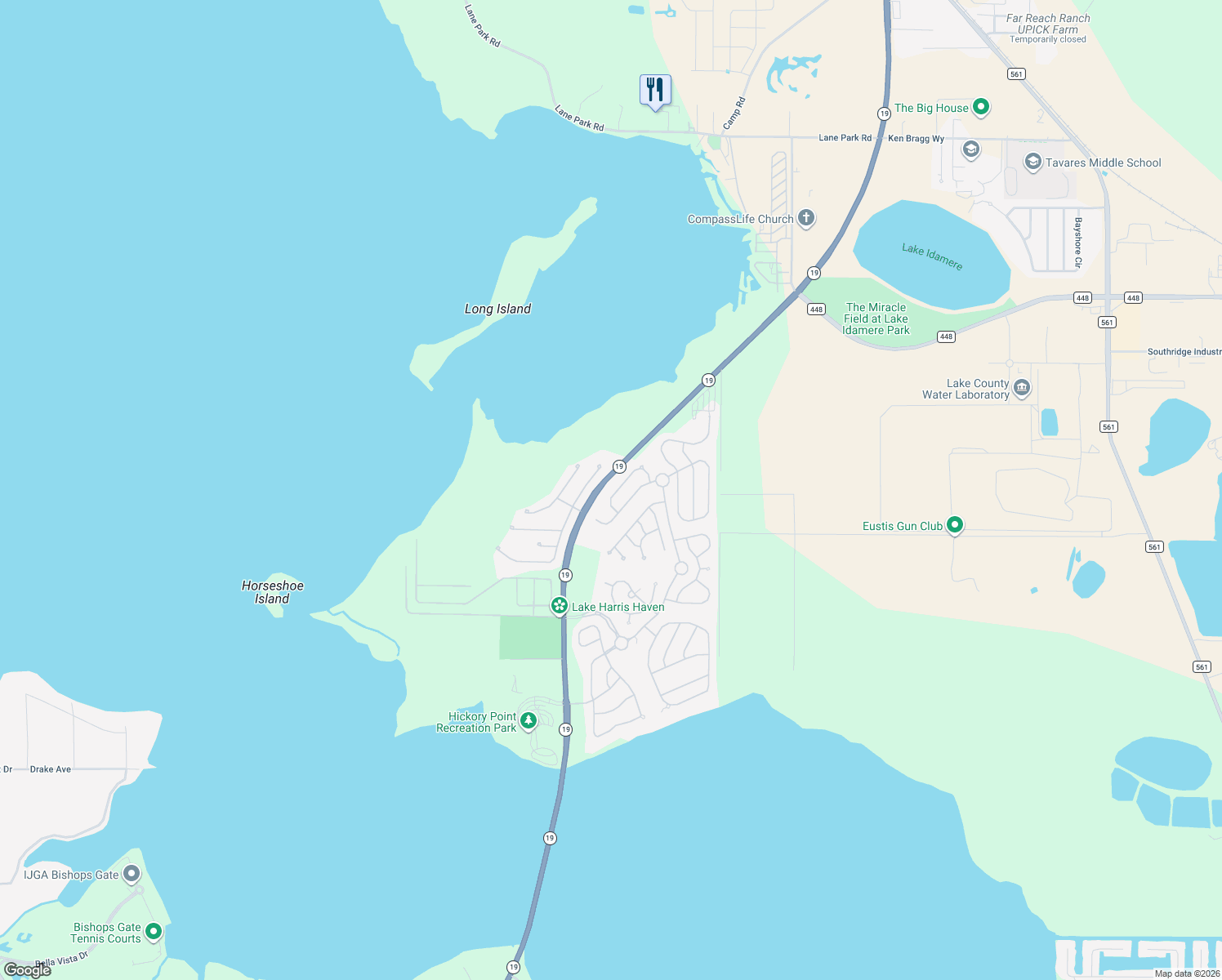 map of restaurants, bars, coffee shops, grocery stores, and more near 4962 Rainbow Trout Road in Tavares